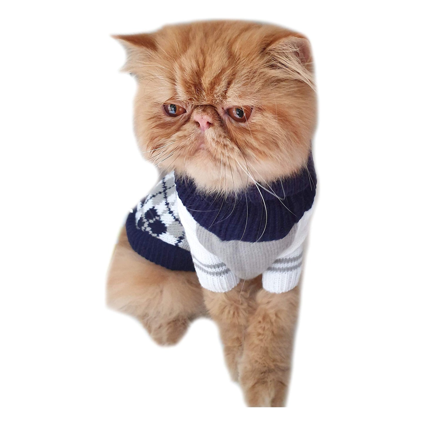 Cute SMALL DOG ONLY Puppy Cat Birthday Christmas Outfit Fleece Winter Girl Boy Jumper Coat Clothes Hoodies Costume Pullover Knitted Knit Sweater Sweatshirt Navy Blue Grey Plaid Tartan Argyle