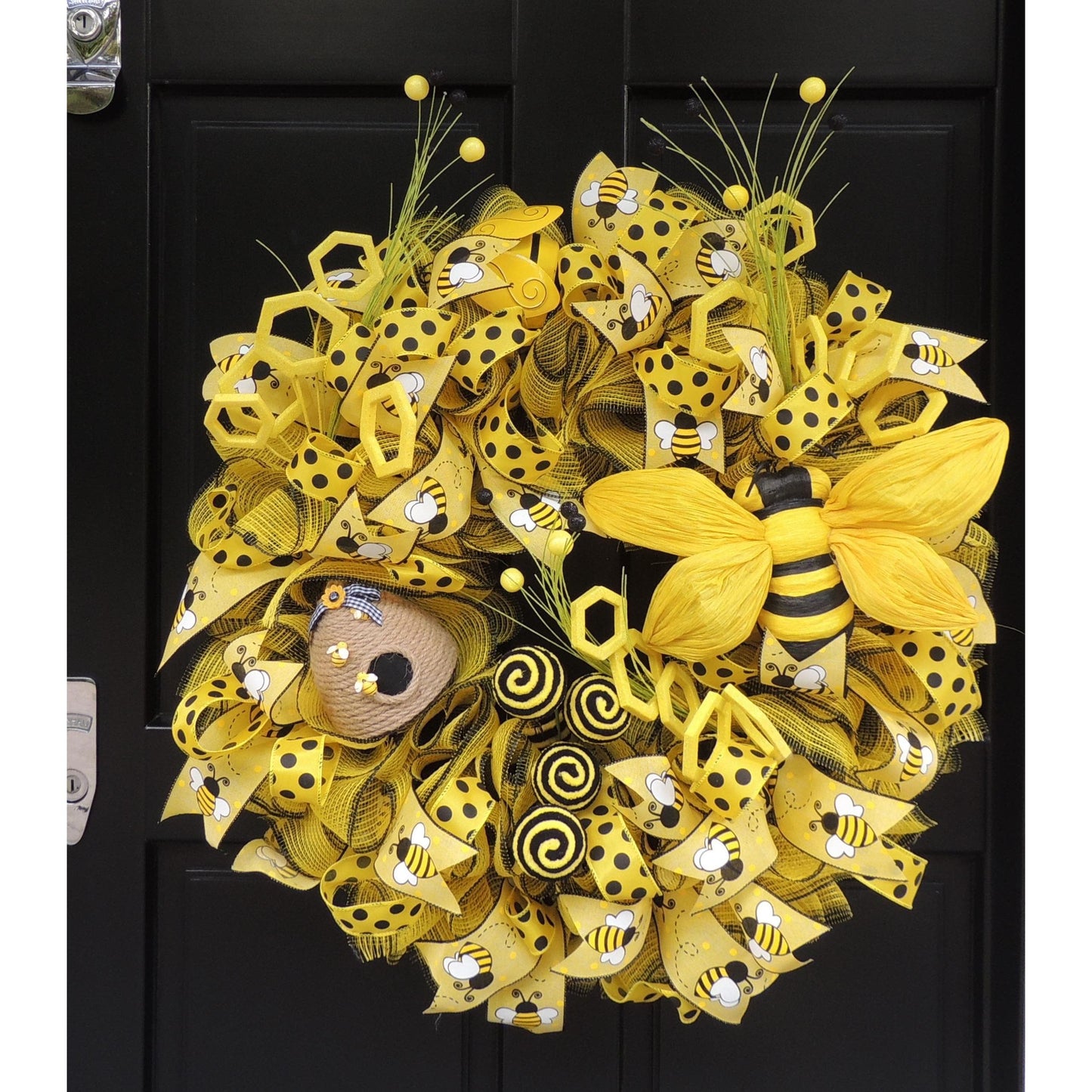 Luxury Large Bumblebee Bee Front Door Wreath Summer Spring Decor Hanger Wall Decoration Housewarming Gift Farmhouse Rustic Everyday Honeybee