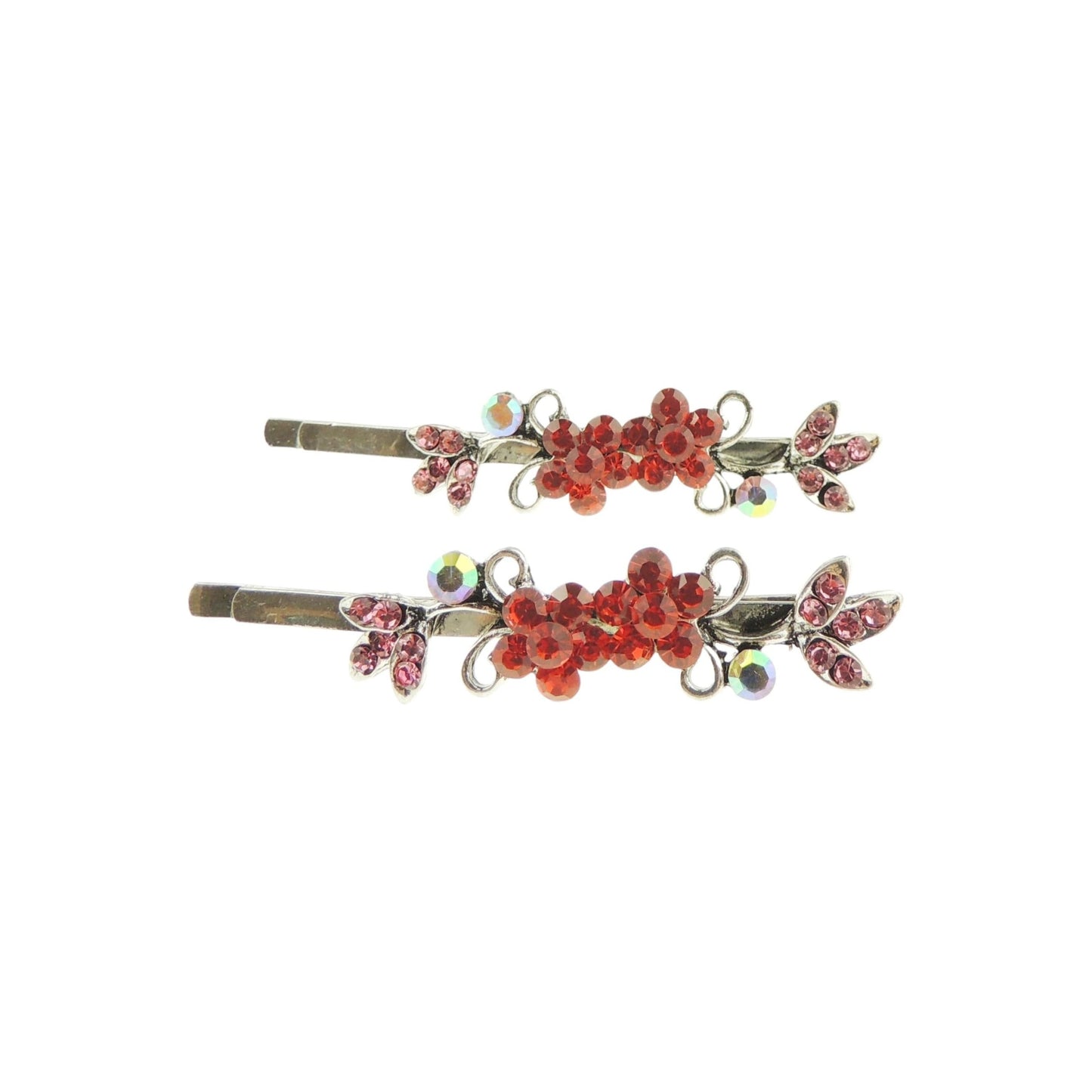 Womens Silver Tone Sparkly Bow Rhinestone Jeweled Crystal Diamante Party Birthday Christmas Bridal Wedding Slides Hairpin Hair Clips Grips Bobby Pins Set of 2 Flower Floral