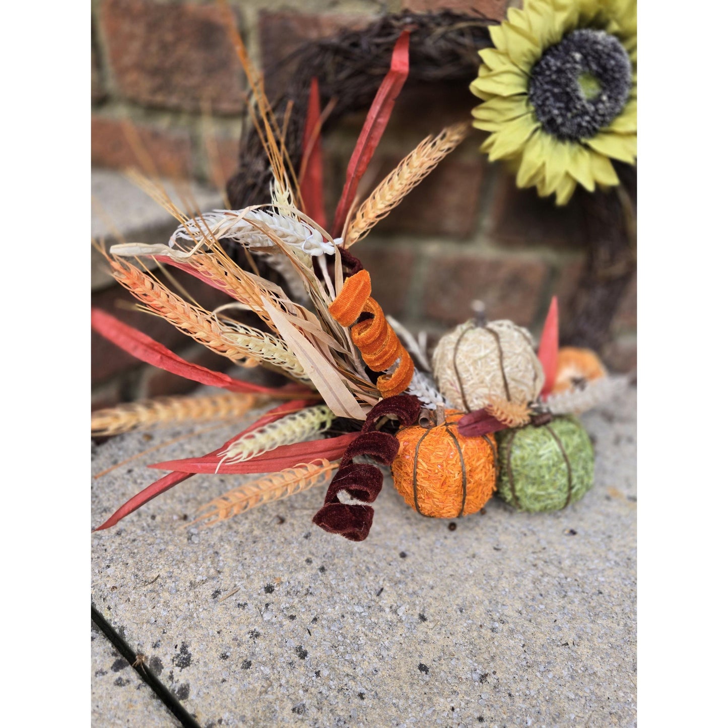 Autumn Vibes Fall Orange Harvest Front Door Wreath Rustic Wall Porch Hanger House Home Decor Decoration Thanksgiving Designer Fireplace Swag
