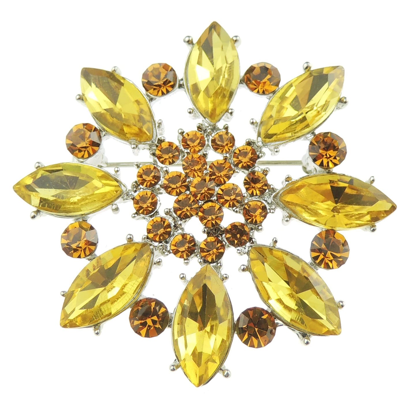 Sparkly Womens Party Wedding Dress Christmas Birthday Saree Scarf Lapel Diamante Bling Crystal Brooch Badge Breastpin Corsage Pin Statement LARGE Flower Star Round Circle Teardrop Cameo (Gold)