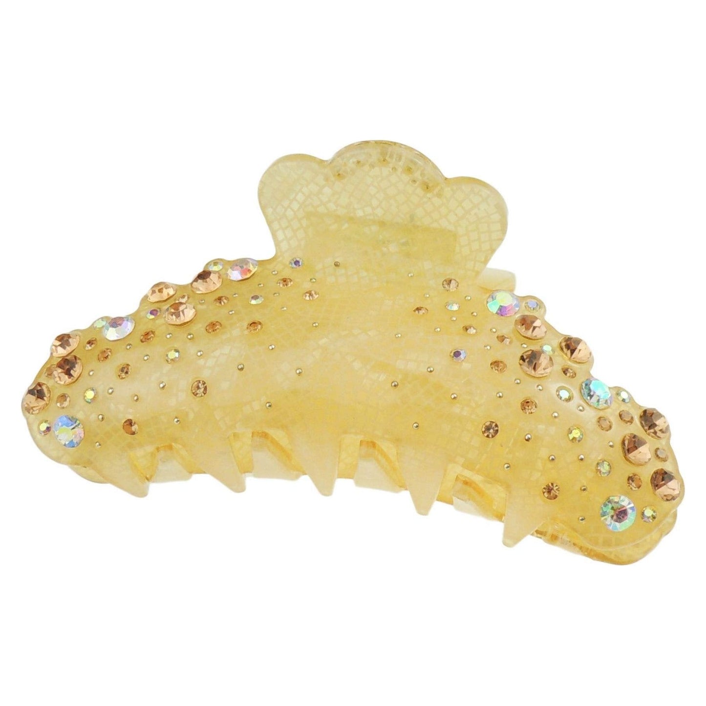 Extra Sparkly Women Girls Crystal Diamante Rhinestone Gems Wave Jaw Clip Octopus Clamp Grip Bridal Wedding Party Styling Fine Medium Short Thin Hair Accessories Butterfly Claw Scalloped (Beige)