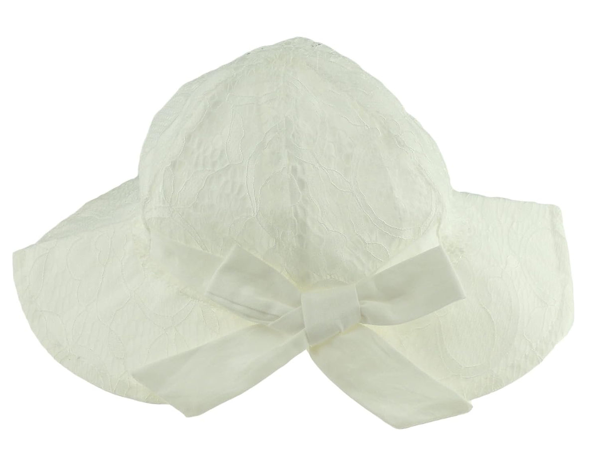 Baby Girls Garden Broderie Anglais Summer Cap Beanie Bucket Sun Hat Bow Trim NB-9 Months (White)