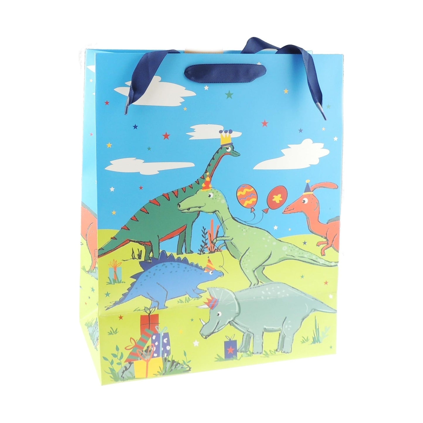 Baby Girls Boys Birthday Party Shower Blue Safari Animals Dinosaur Brontosaurus T-Rex Gift Wrap Bag Medium
