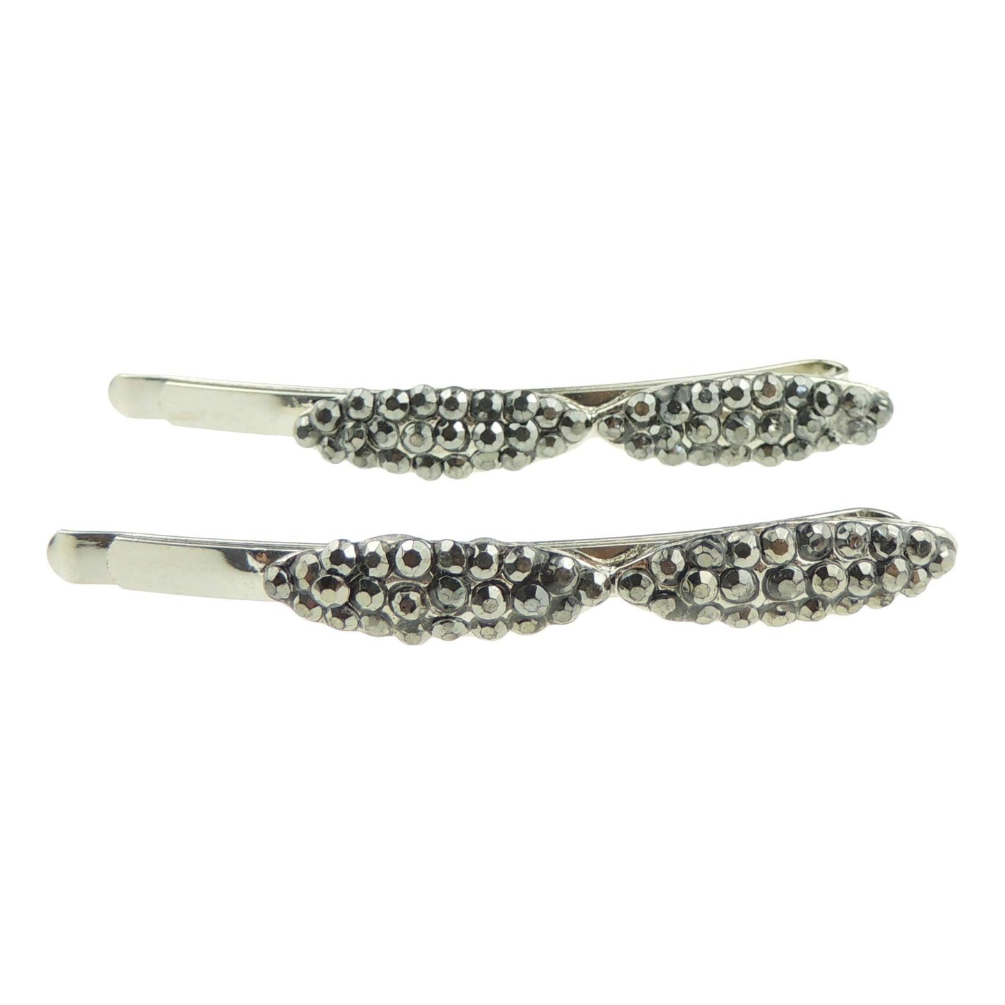 Ladies Evening Crystal Oval Pair Of Hair Grips Bow