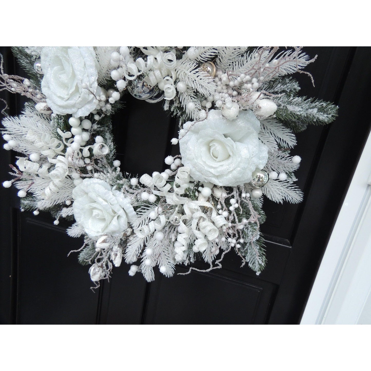 Luxury Christmas Frosted Wreath For Front Door, Fireplace Mantle, Luxury Home Decorations, White Silver Xmas, Winter Decor, Designer Wreath