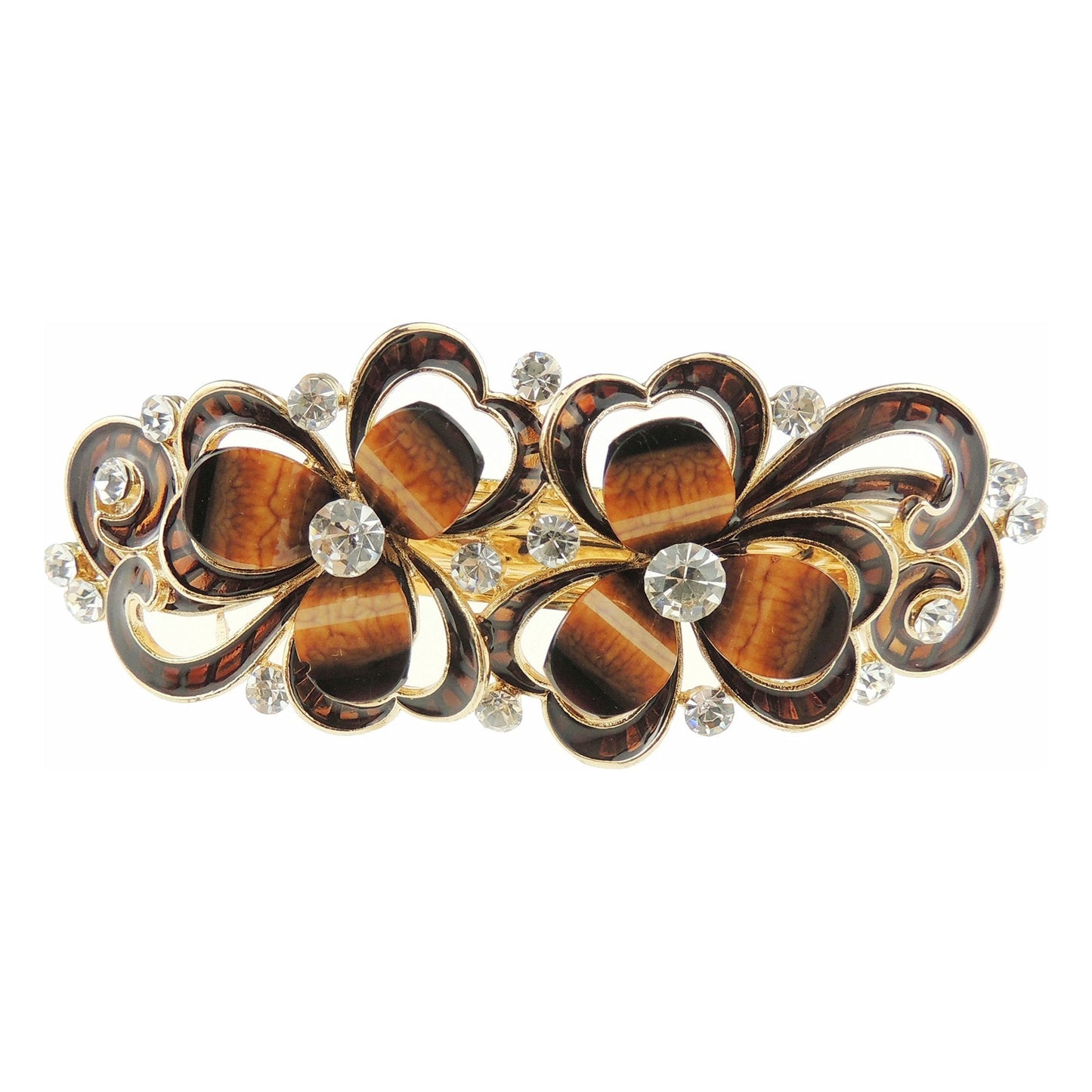 Ladies Enamel & Diamante Evening Occasion Stencil Hair Barrette Clip Two Flowers Blue