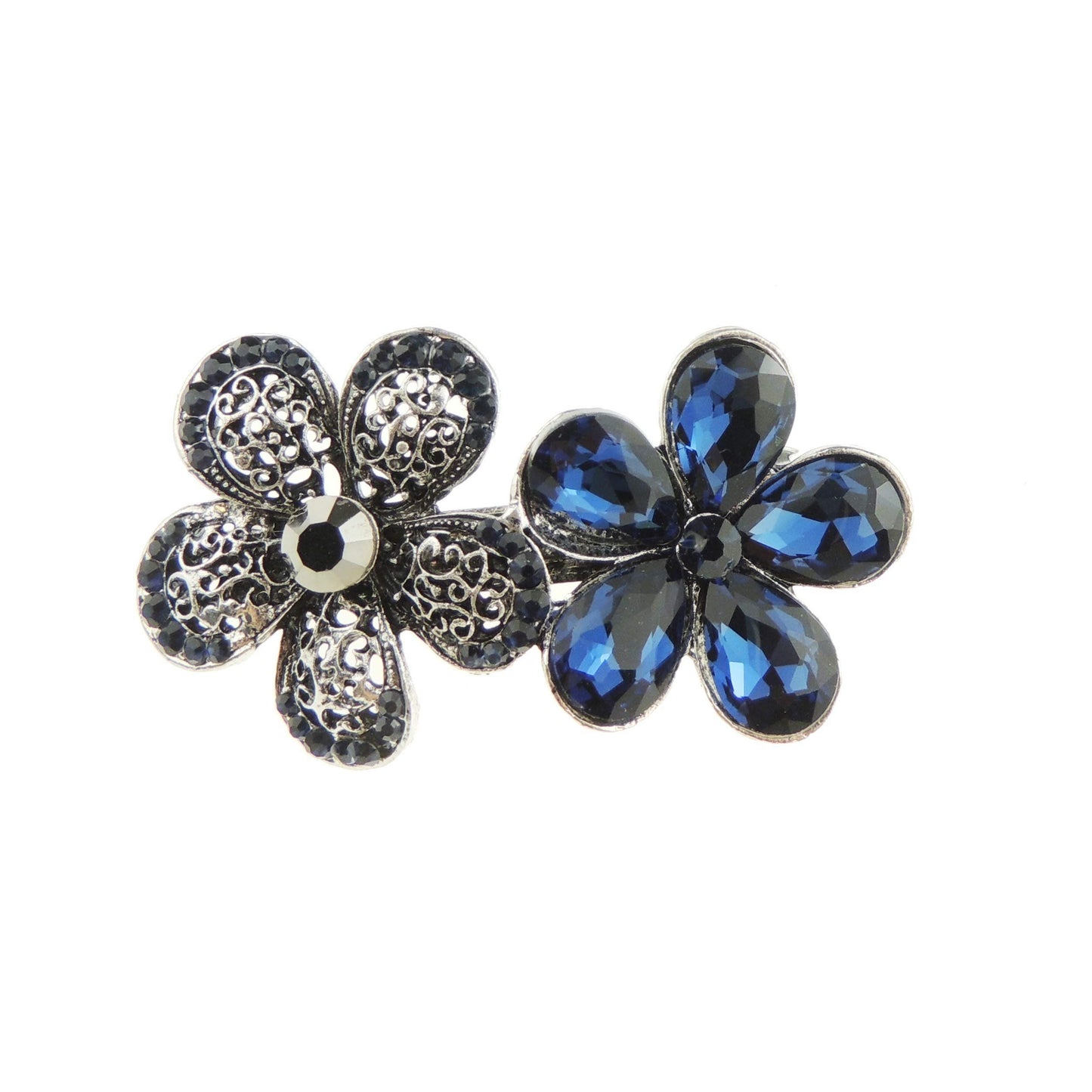 Blue Vintage Look Womens Girls Crystal Rhinestone Diamante Wedding Bridal Party Evening Ponytail Fine Hair Accessories Occasion Barrette Hairpin Grip French Metal Spring Clip Daisy Flowers