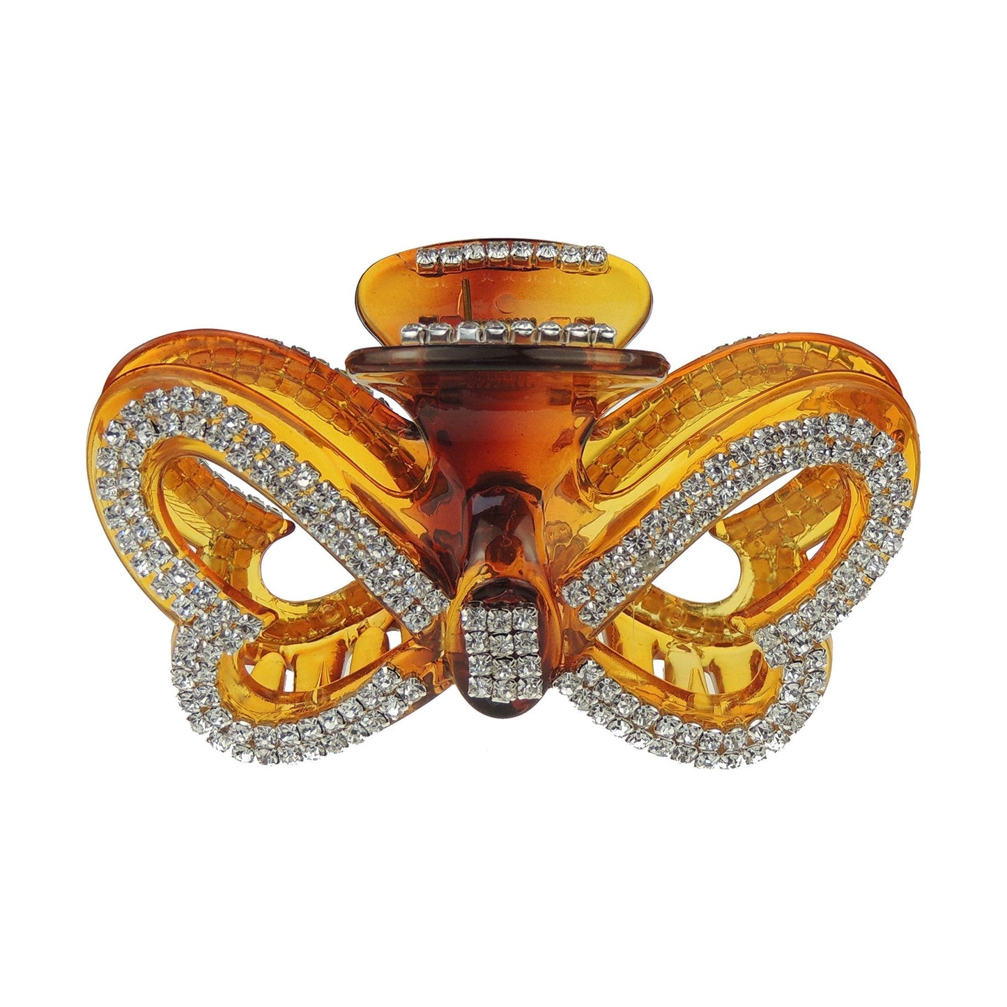 Extra Sparkly Women Girls Crystal Diamante Rhinestone Gems Bridal Wedding Evening Party Styling Fine Thin Hair Accessories Butterfly Claw Jaw Clip Octopus Clamp 9cm Heart Bow (Brown)