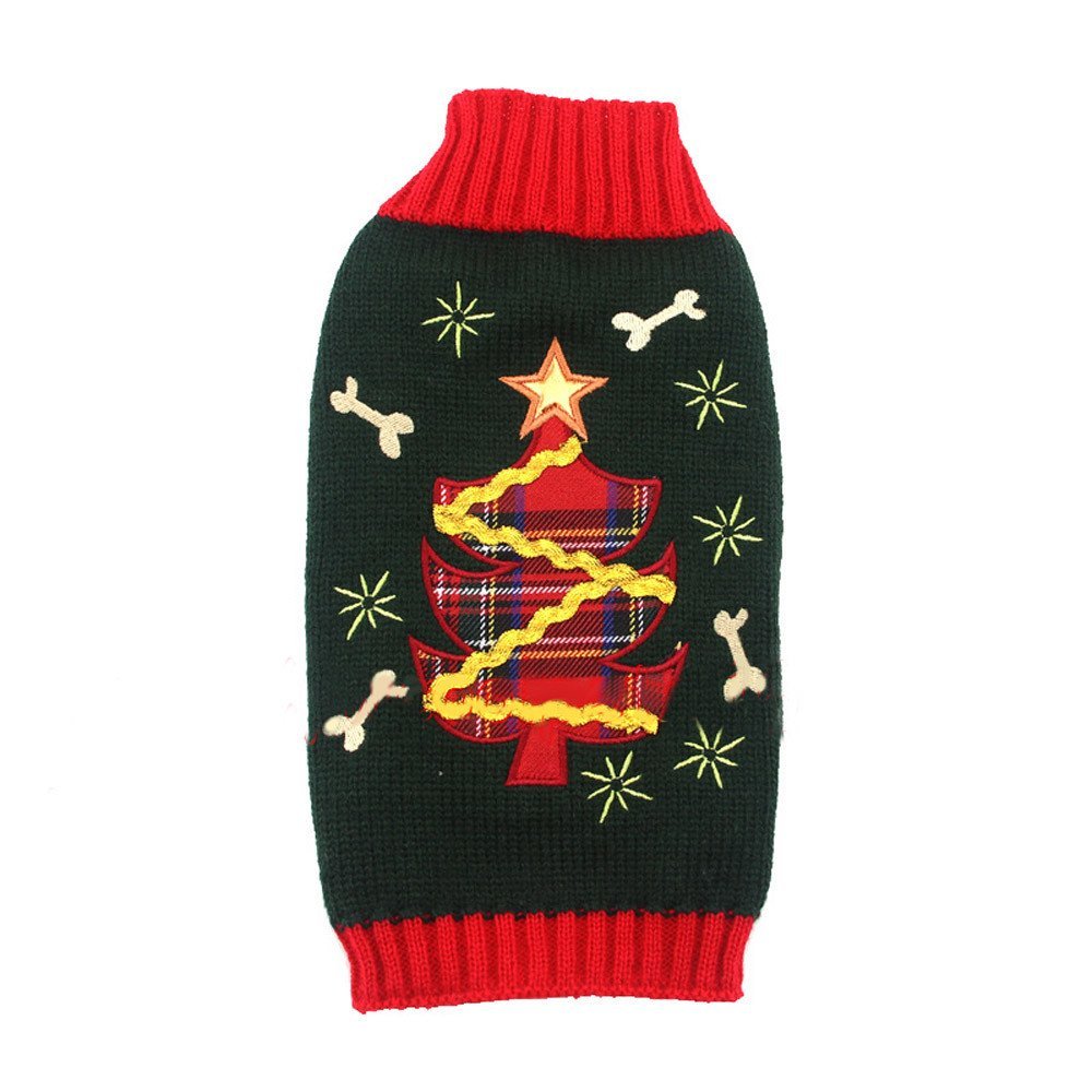 Cute Funny SMALL DOG ONLY Doggie Puppy Kitten Cat Christmas Xmas Outfit Warm Winter Girl Boy Jumper Coat Clothes Hoodies Costume Ideas Pullover Sweater Green Red Tartan Plaid Tree