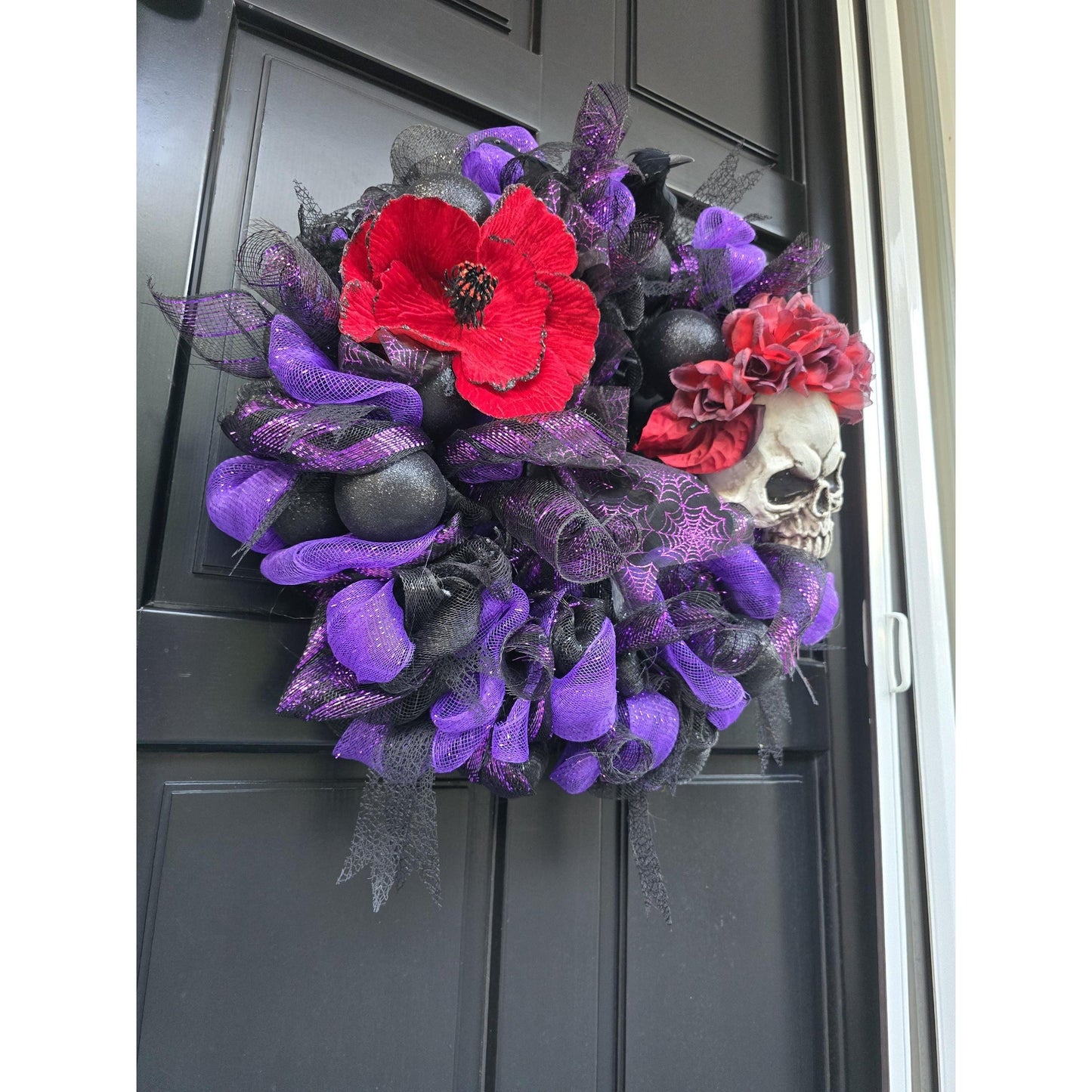Large Halloween Front Door Wreath Spooky Hanger Black Red Purple Creepy Spider Wall Porch Hanger Handmade House Decor Decoration Welcome