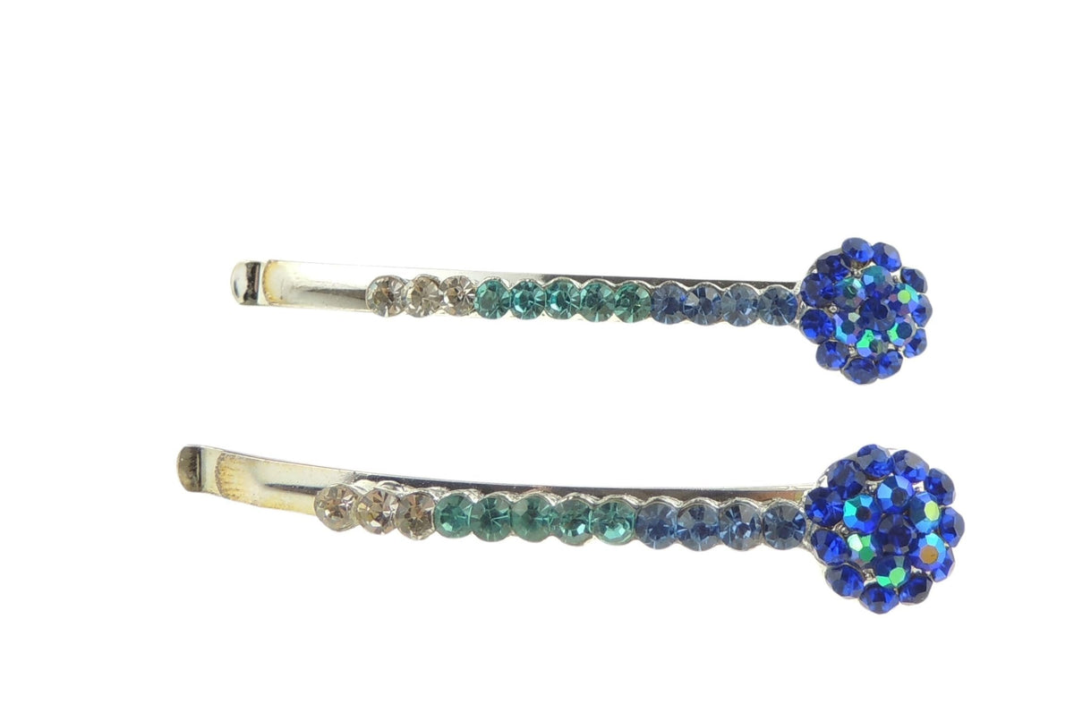 Womens Silver Tone Sparkly Bow Rhinestone Jeweled Crystal Diamante Party Birthday Christmas Bridal Wedding Slides Hairpin Hair Clips Grips Bobby Pins Set of 2 Floral Circle