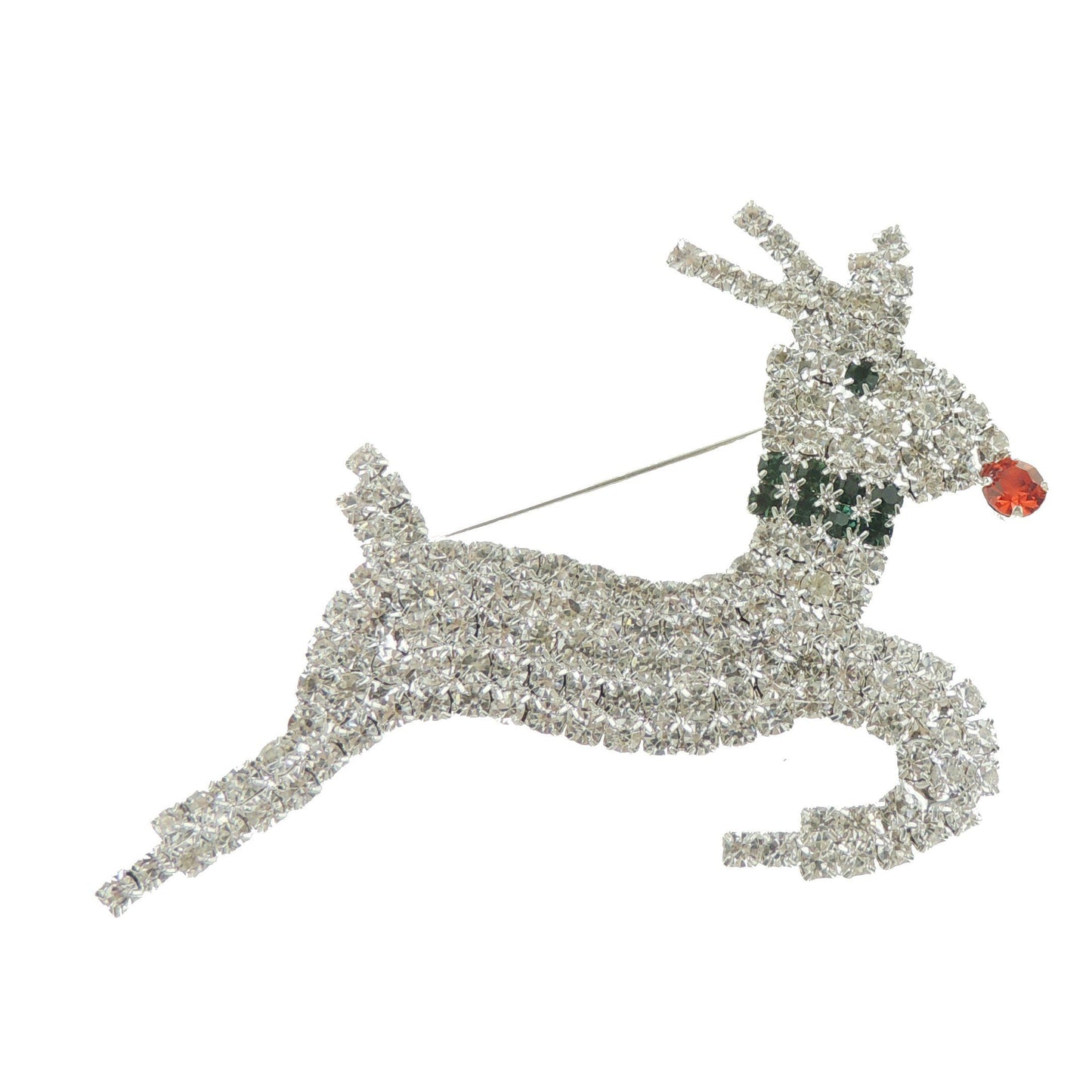 Festive Christmas Xmas Gift Coat Scarf Coat Jacket Shawl Scarf Diamante Rhinestone Crystal Brooch Badge Breastpin Corsage Pin Xmas Gift Boxed Silver Tone Leaping Reindeer