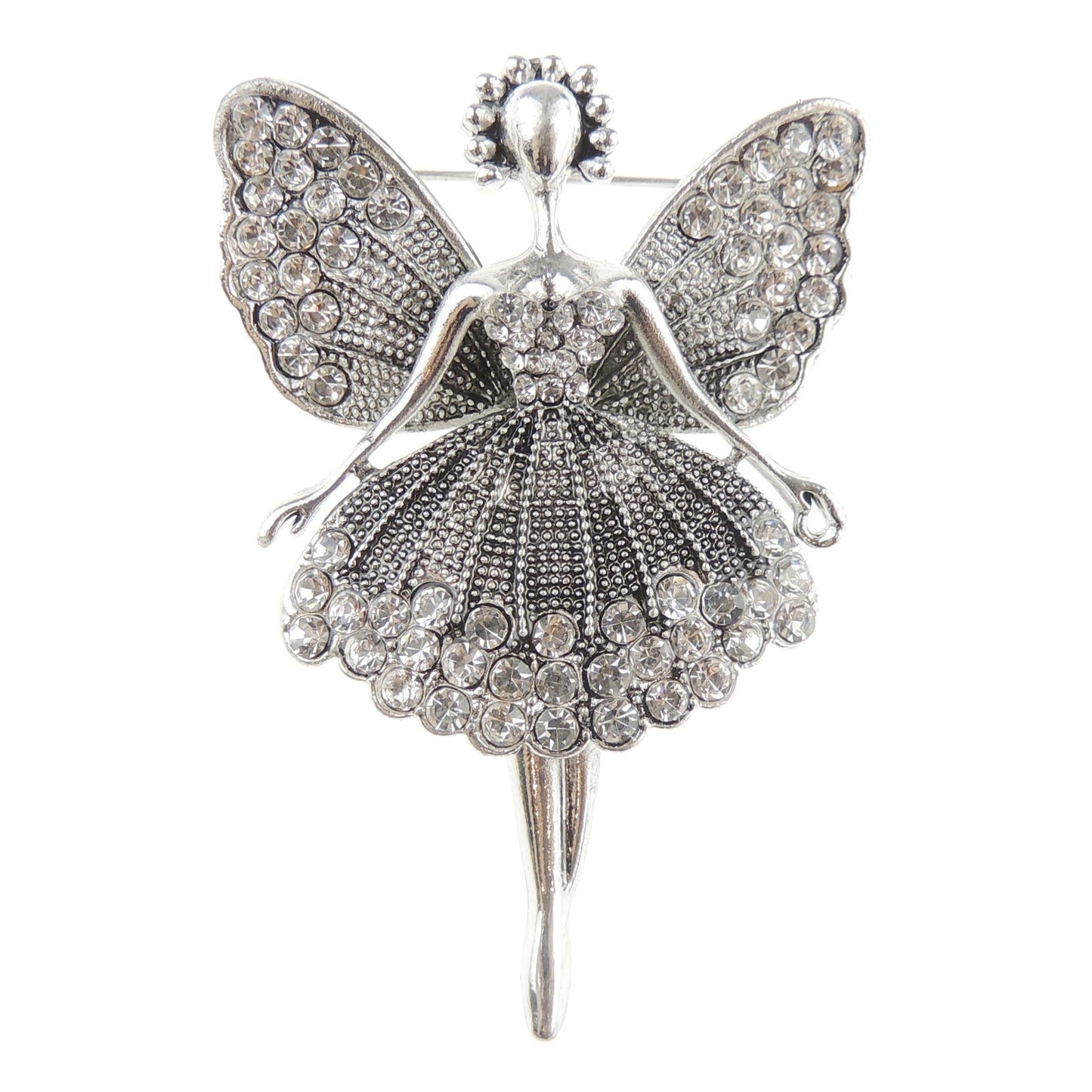 Ladies Crystal Diamante Evening Lapel Brooch Dancing Ballerina Tutu Moving Legs Multicolour (Silver Silver Tone)