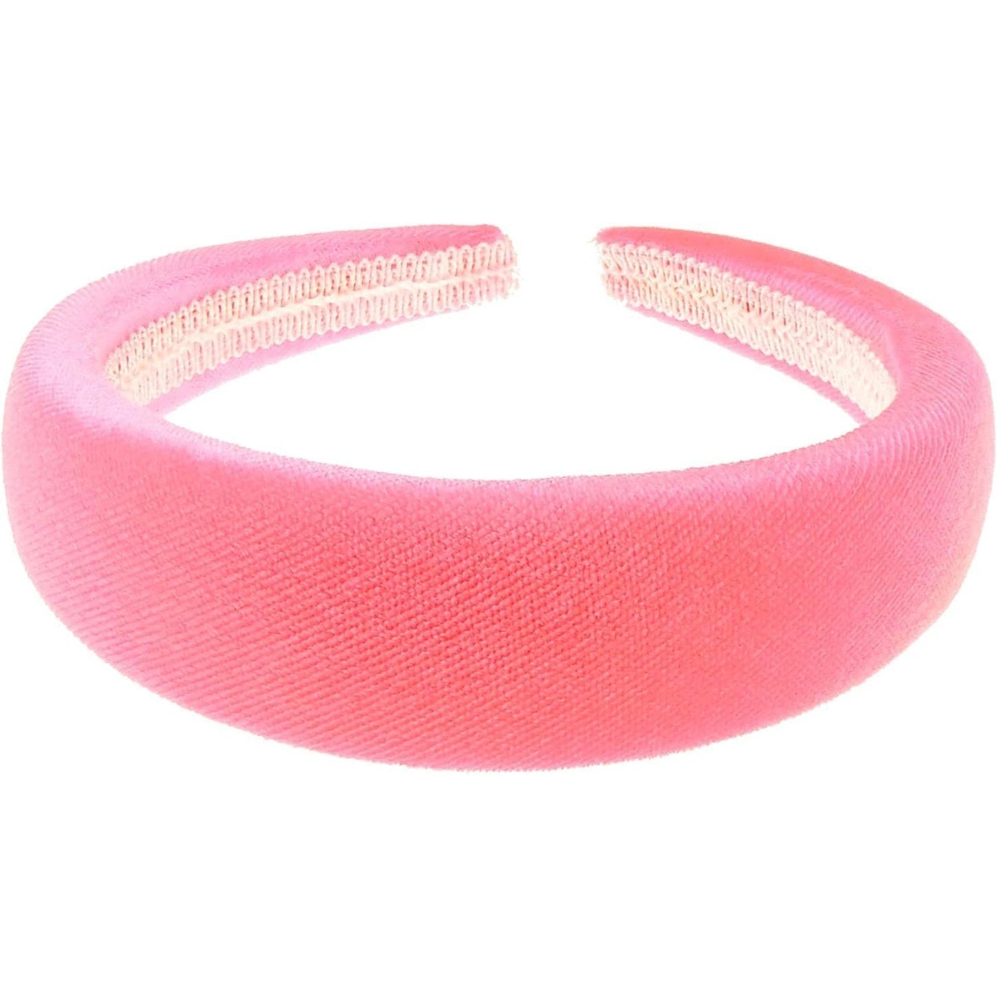 Womens Luxury Slightly Padded Puffy Velvet Flat Winter Evening Wedding Party Birthday Bridal Christmas Birthday Bridesmaid Headband Alice Band Hair Accessories Hairband (Neon Pink, One Size)