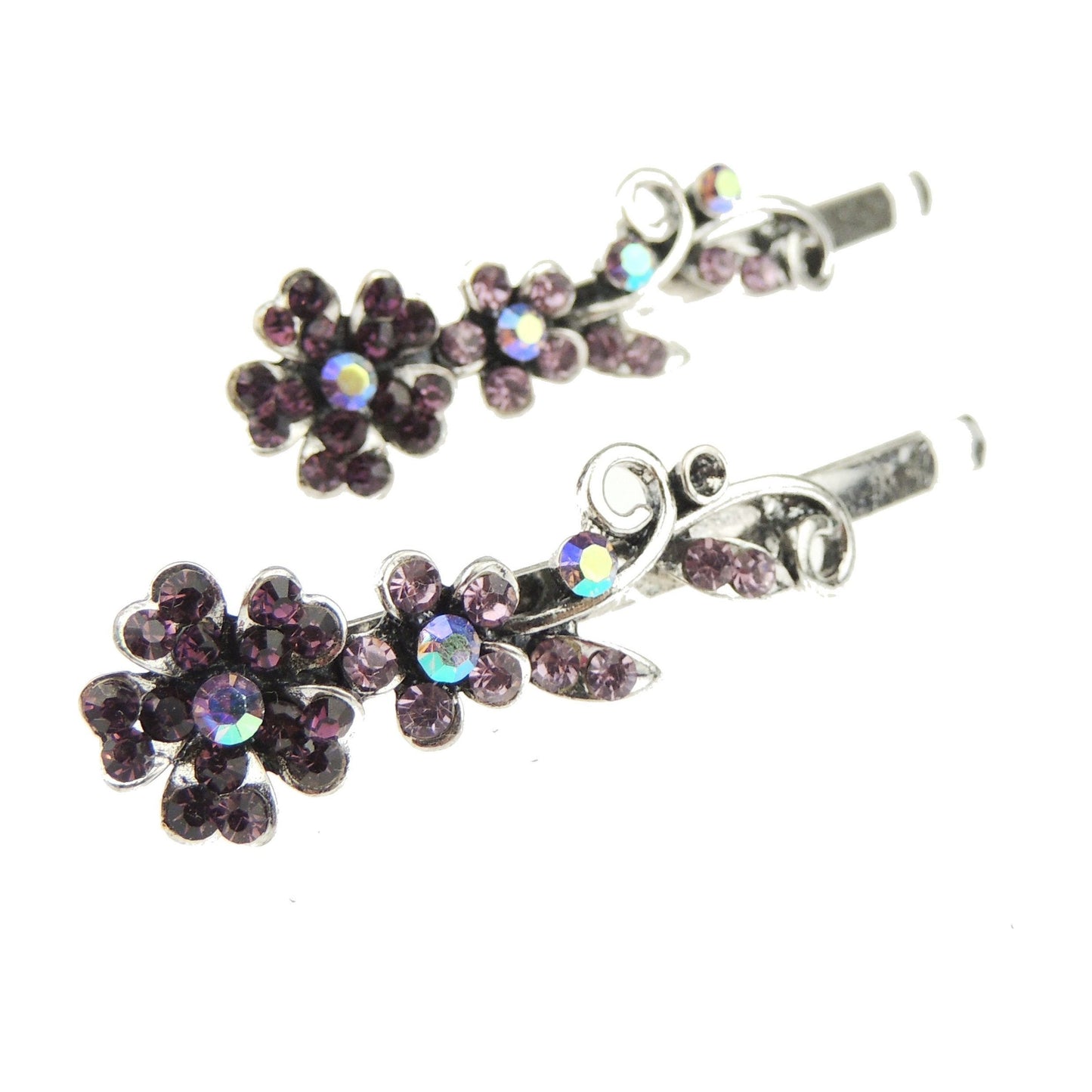 Womens Silver Tone Sparkly Bow Rhinestone Jeweled Crystal Diamante Party Birthday Christmas Bridal Wedding Slides Hairpin Hair Clips Grips Bobby Pins Set of 2 Flower Floral Gold