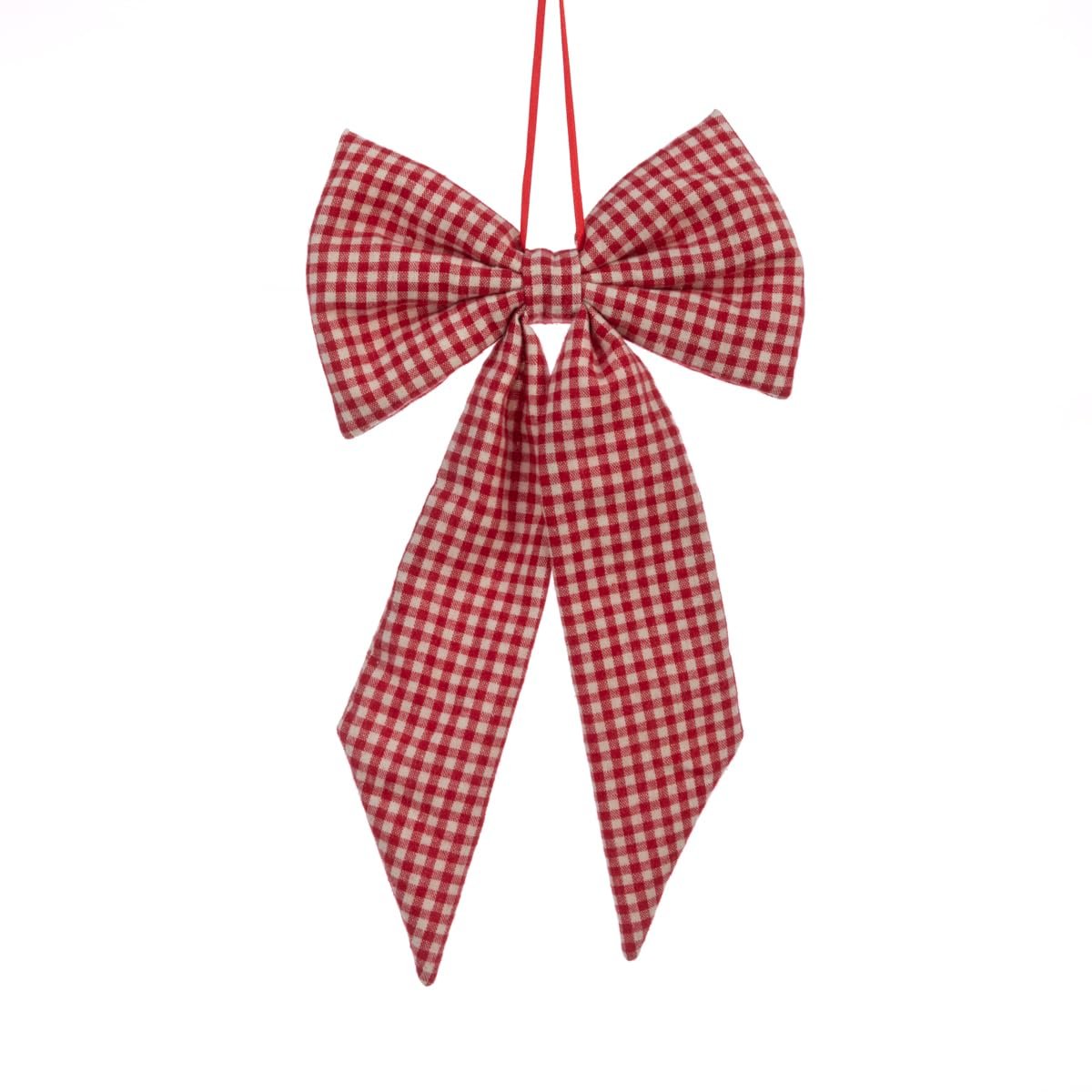 Cotton Small Gingham Red White Festive Soft Bow Hanging Christmas Bow Xmas Tree Wreaths Decor Decoration