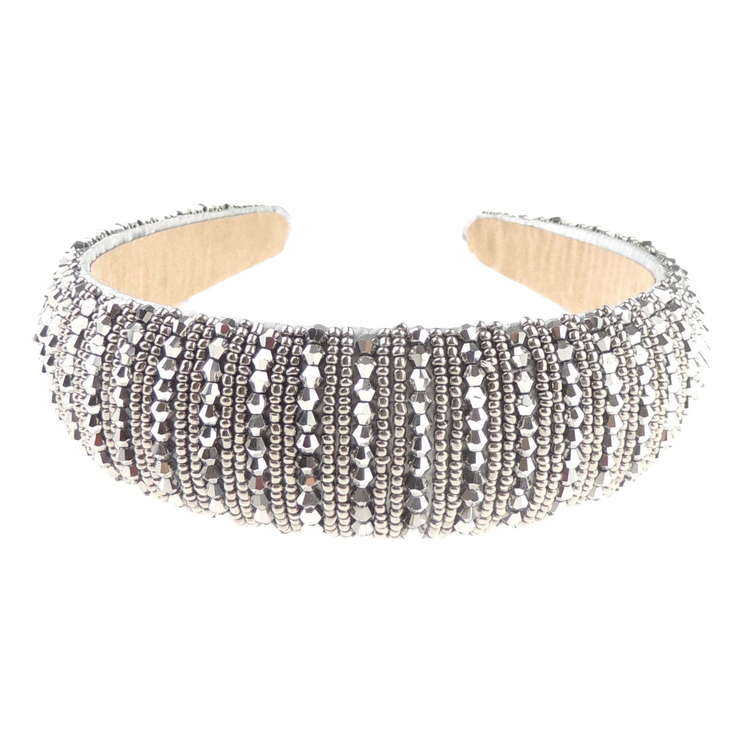 Womens Sparkly Beaded Rhinestone Embellished Jeweled Crystal Wide Thick Padded Evening Formal Occasion Christmas Birthday Wedding Bridal Party Headband Alice Band Hairband (White, One Size)