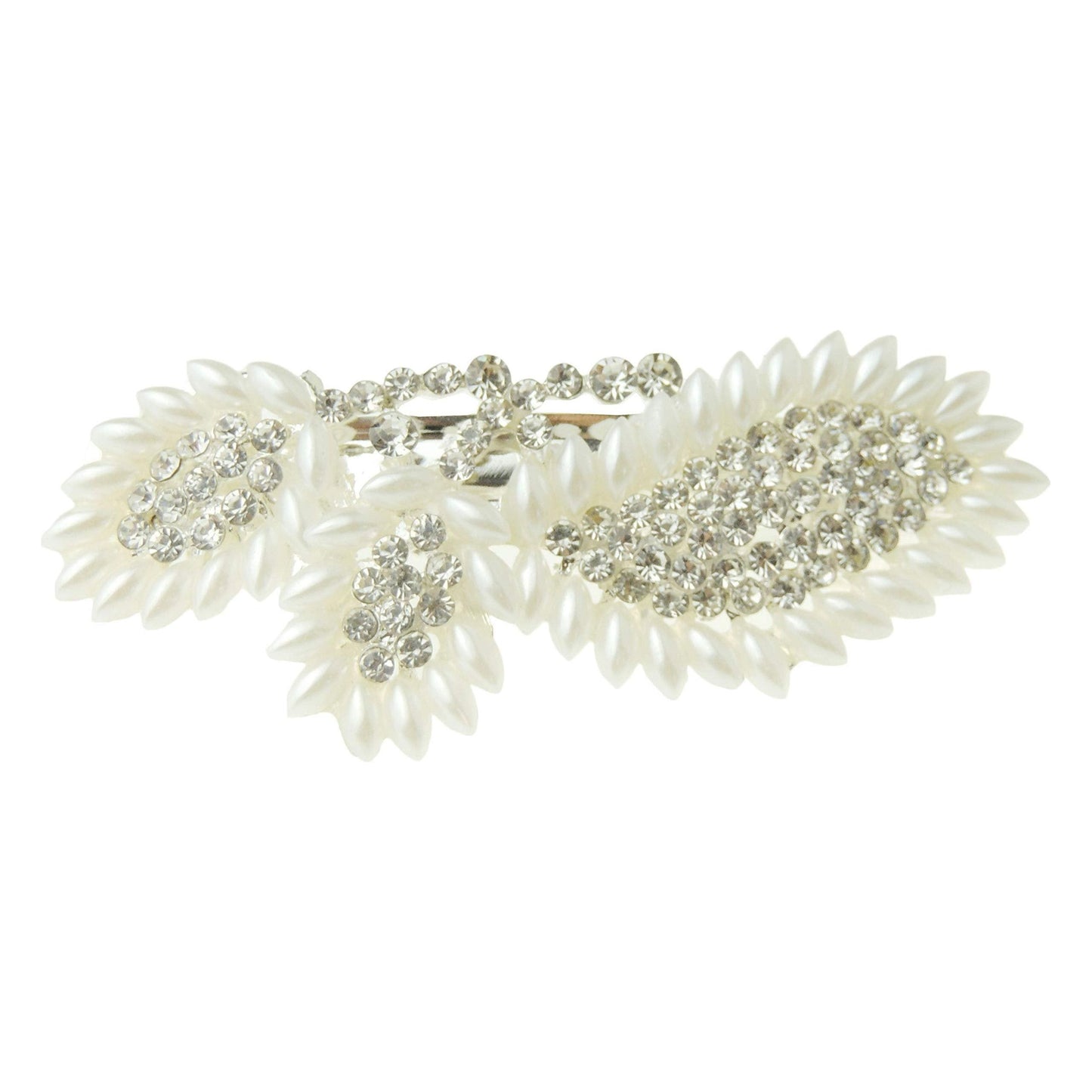 Sparkly Womens Crystal Rhinestone Diamante Wedding Bridal Party Evening Ponytail Fine Hair Accessories Occasion Barrette Hairpin Grip French Metal Spring Clip Silver Tone Faux Pearl Bow Bow Flower