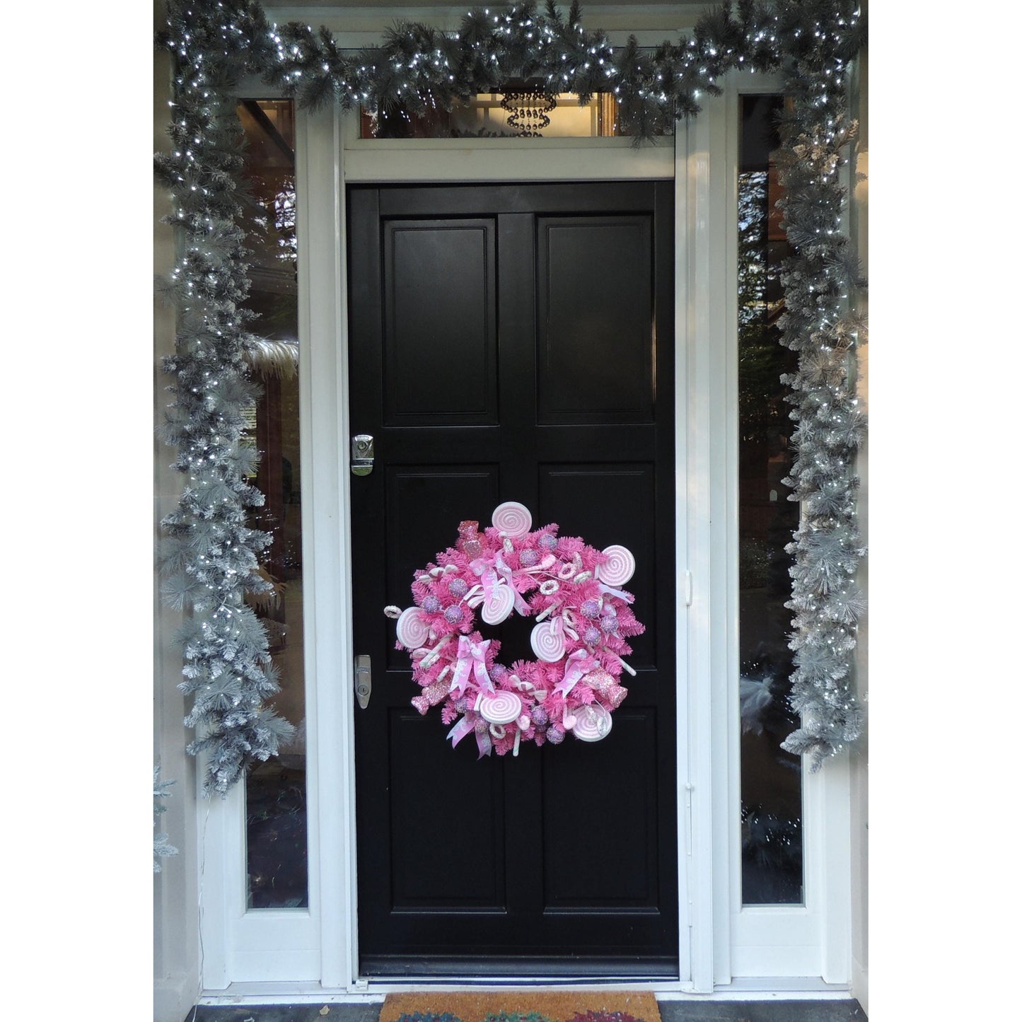 Luxury Candy Shop Pink Pastel Sweets Christmas Wreath Front Door Luxury Home Decorations Xmas Winter Mantle Decor Holiday Wreath Advent Swag