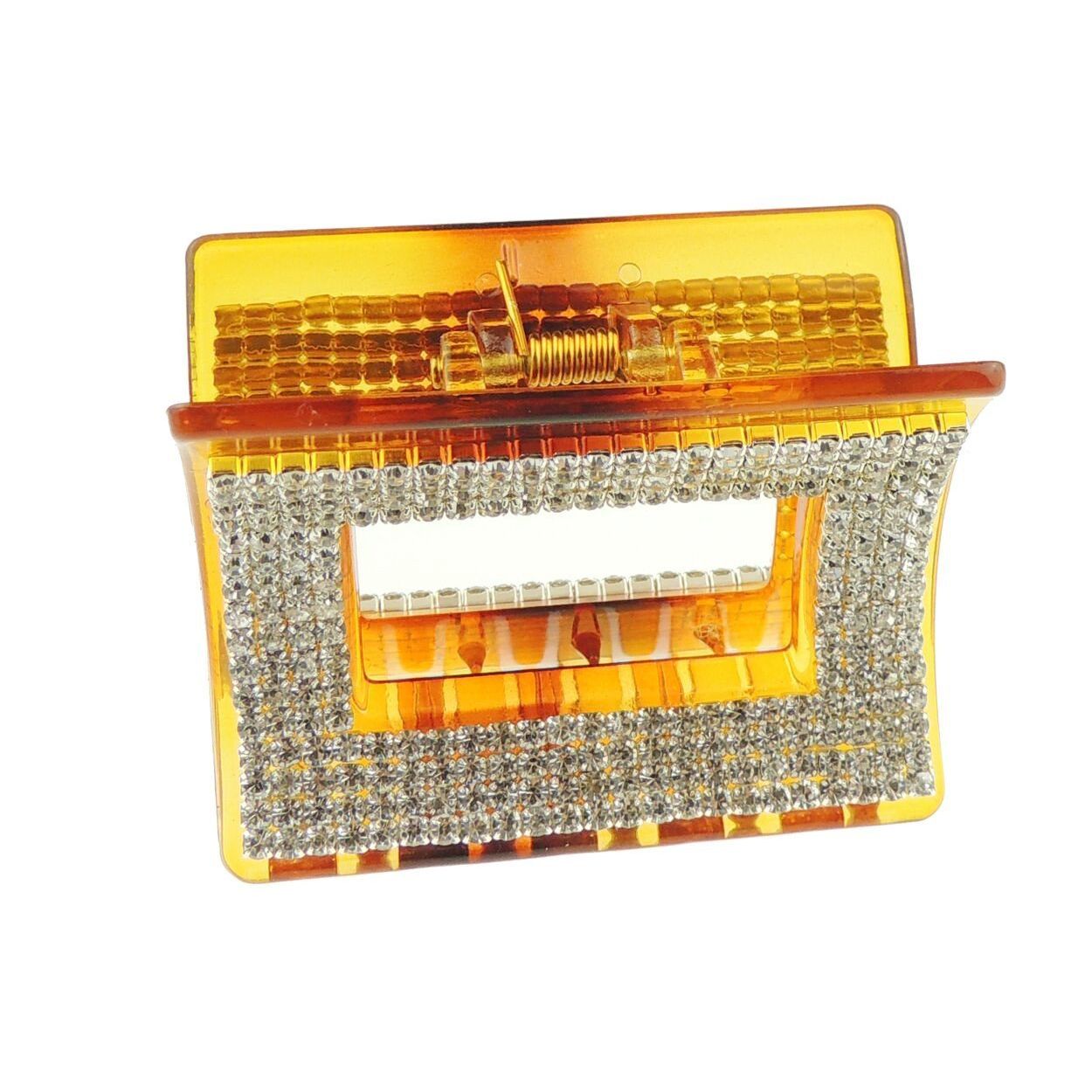 Extra Sparkly Women Girls Crystal Diamante Rhinestone Gems Bridal Wedding Evening Party Styling Fine Thin Hair Accessories Butterfly Claw Jaw Clip Octopus Clamp Grip Square Buckle Tortoise Brown 5cm