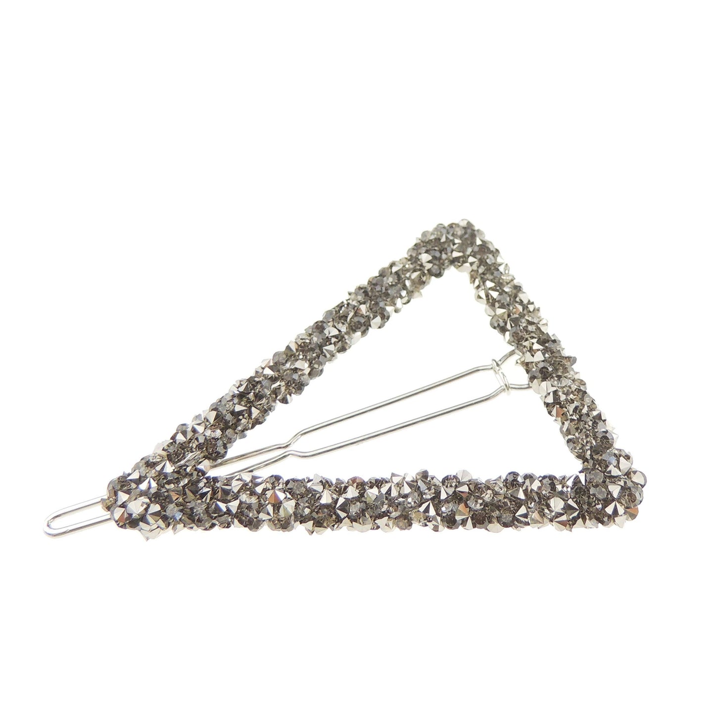 Womens Girls Sparkly Rhinestone Jeweled Crystal Diamante Party Birthday Christmas Bridal Wedding Accessories Slides Hairpin Hair Clips Grips Bobby Pins Triangle Circle Round Barrette (Triangle Silver)