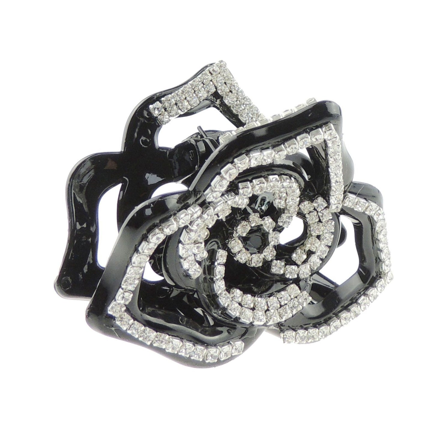 Sparkly Women Girls Jeweled Crystal Diamante Rhinestone Gems Wave Jaw Clip Octopus Clamp Grip Bridal Wedding Party Styling Fine Thin Hair Accessories Butterfly Claw Black Rose