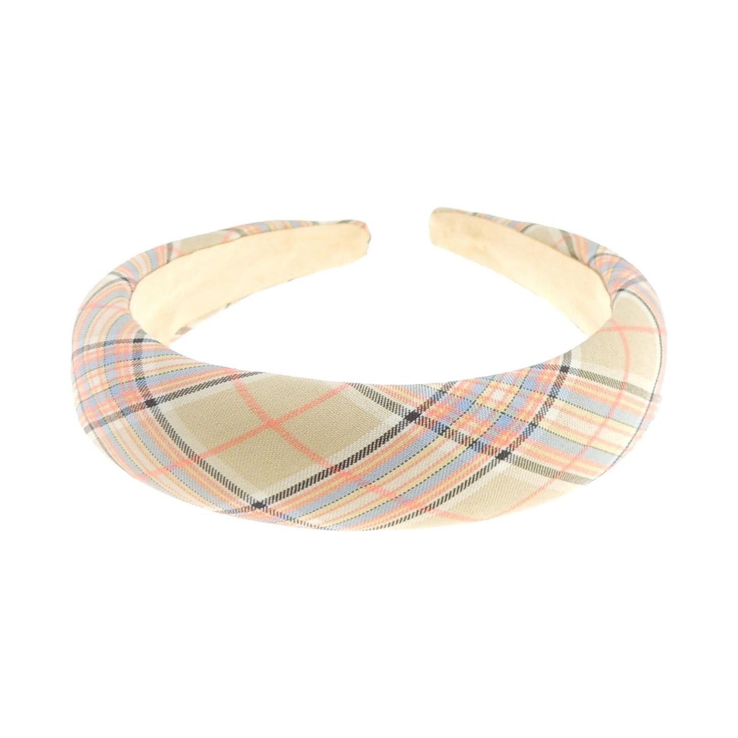 Wide High Sponge Puffy Bump Thick Fashion Formal Plaid Tartan Fabric Boho Vintage Headband Alice Band Women Hair Accessory Hairband Christmas Birthday Wedding Guest Bridesmaid Prom Holiday Orange