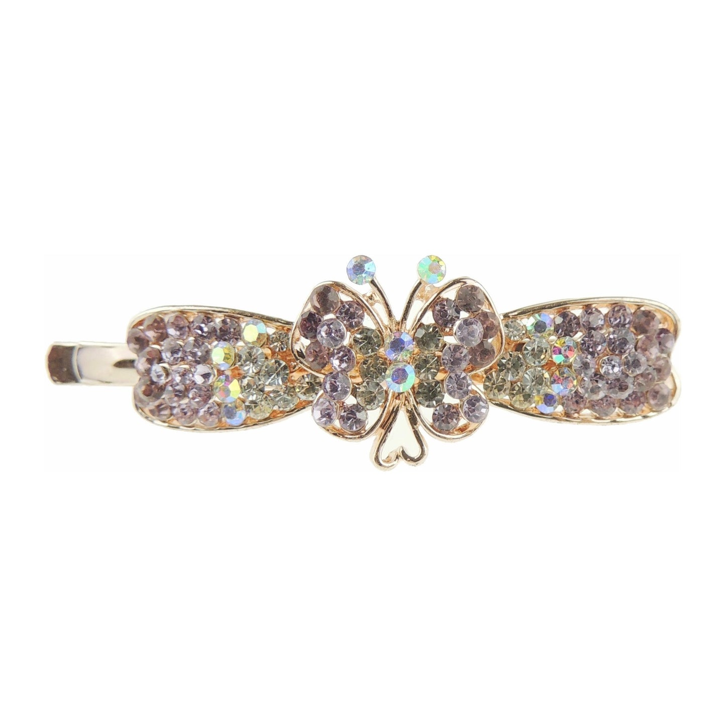 Ladies 6cm Crystal Diamante Hair Grip Slide Wide Long Butterfly (Long Purple)