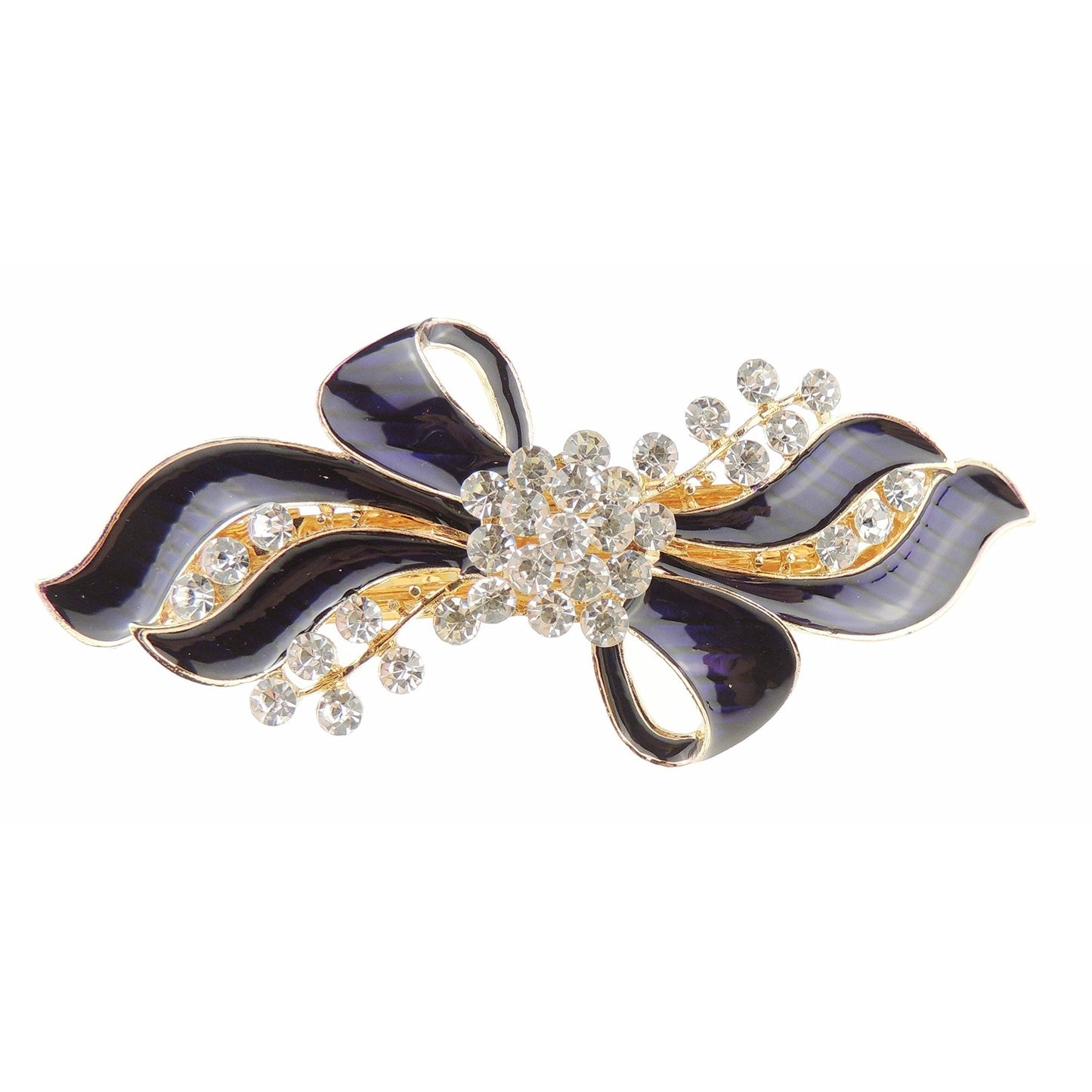 Womens Girls Crystal Rhinestone Diamante Wedding Birthday Party Evening School Ponytail Fine Medium Hair Occasion Barrette Hairpin Grip French Spring Clip Enamel Waves Ribbon Swirly Bow