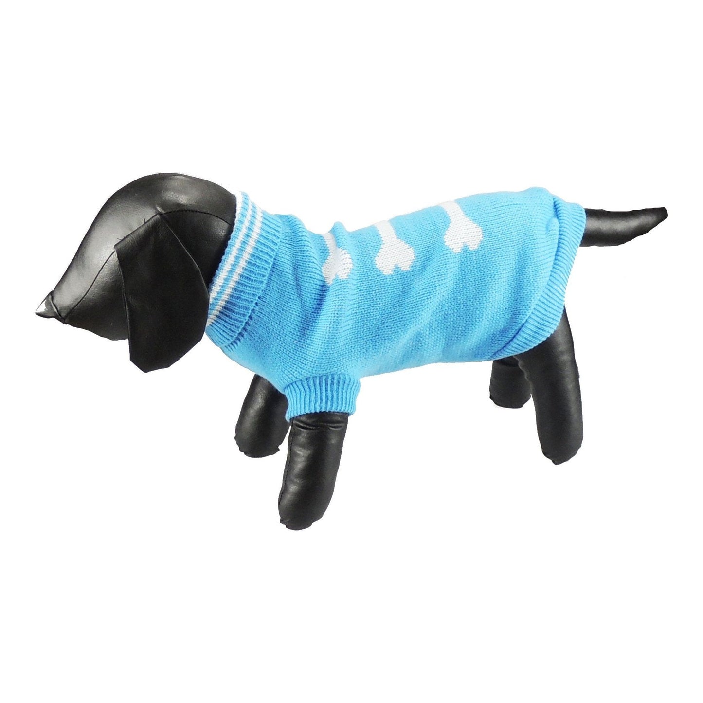 Cute Funny SMALL DOG ONLY Doggy Puppy Kitten Outfit Warm Everyday Walking Winter Girl Jumper Coat Clothes Hoodies Costume Ideas Pullover Wooly Knitted Sweater Apparel Baby Blue White Bones XXL