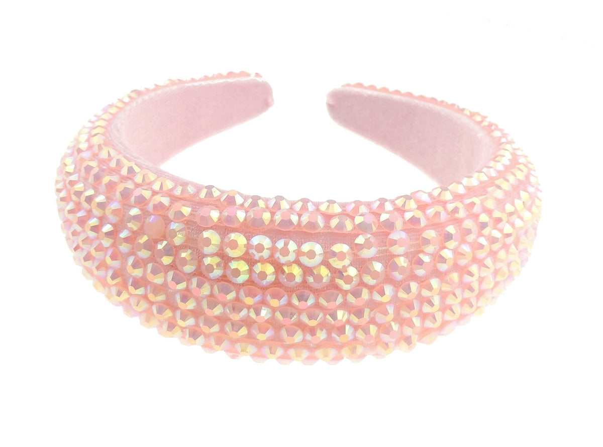 Ladies Wide Bump Padded Crystal Studded Evening Bridal Party Formal Headband (Silver)