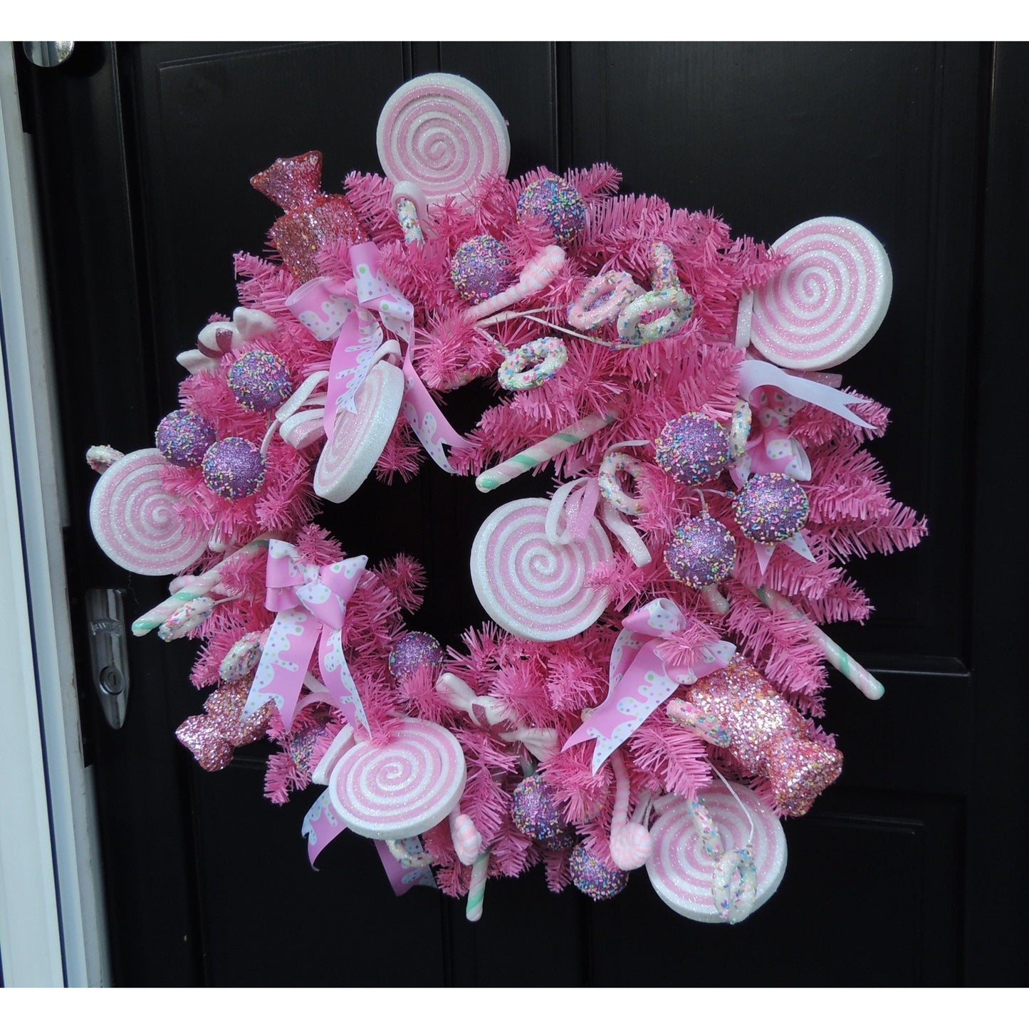 Luxury Candy Shop Pink Pastel Sweets Christmas Wreath Front Door Luxury Home Decorations Xmas Winter Mantle Decor Holiday Wreath Advent Swag