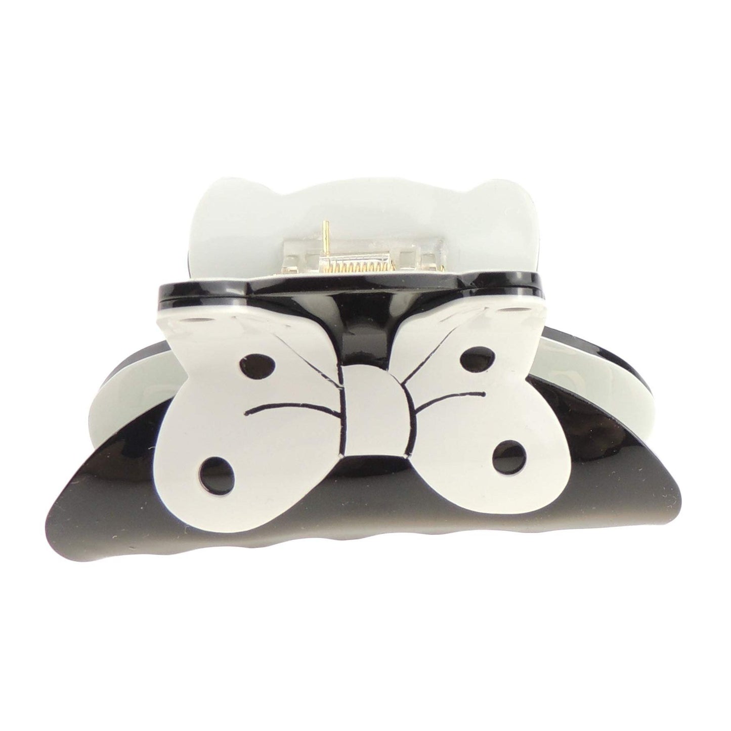 Strong Womens Girls Bulldog Wave Jaw Clip Octopus Clamp Grip Bridal Wedding Party Birthday Christmas Summer Styling Short Long Hair Claw Black White Print Bow Ribbon Polka Dot (White Bow)