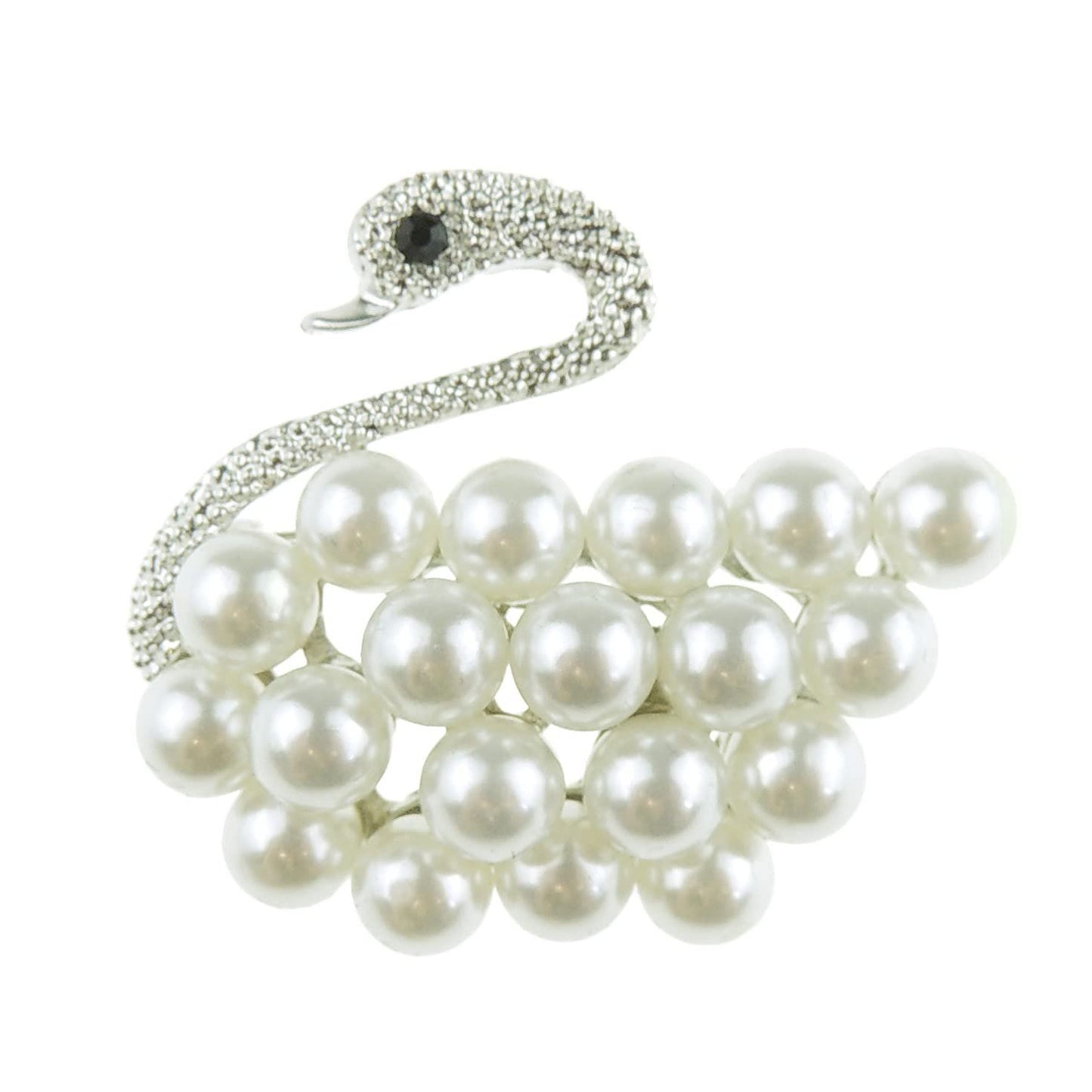 Sparkly Diamante Crystal Regal Swimming Swan Bird Faux Pearl Brooch