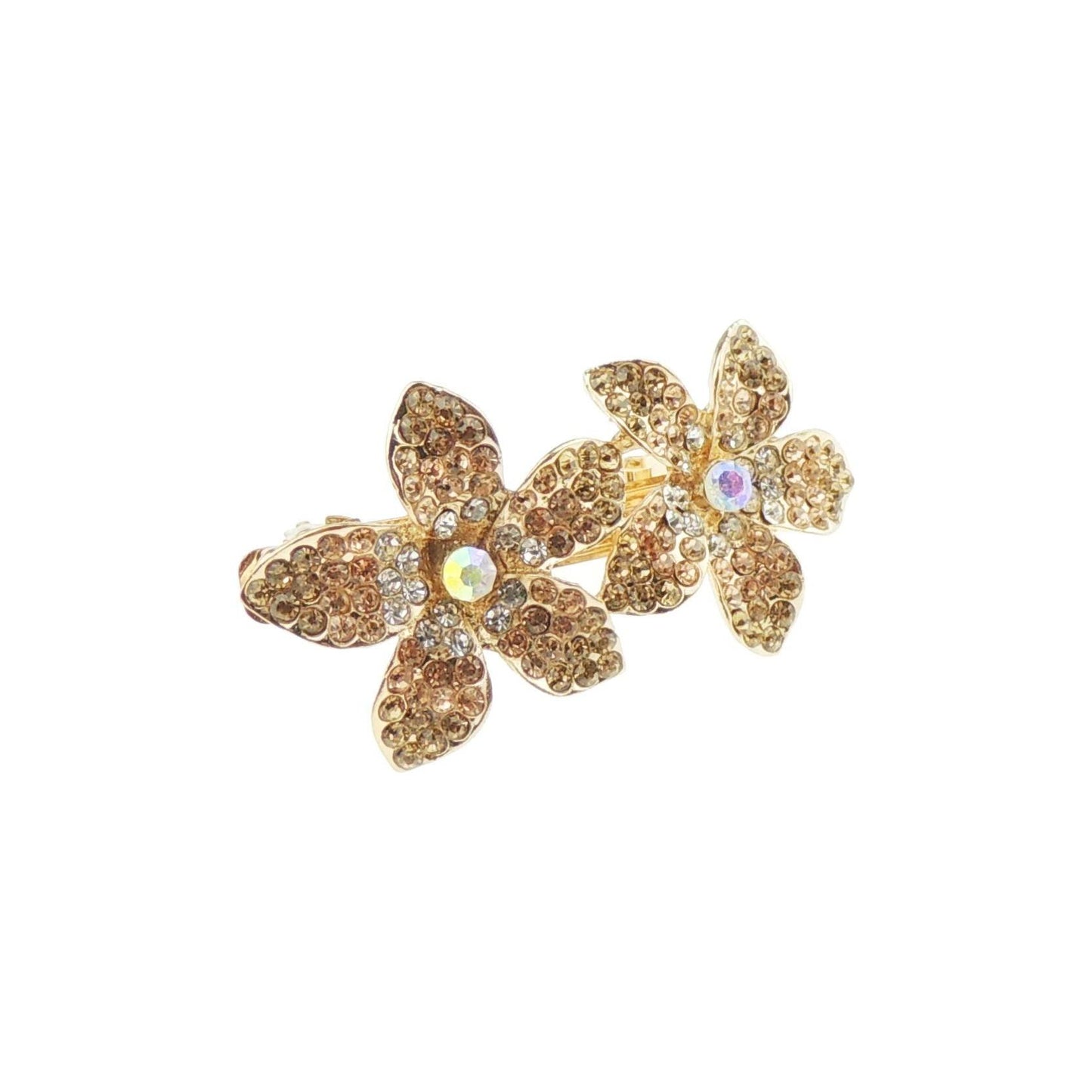 Sparkly Womens Girls Crystal Rhinestone Diamante Wedding Bridal Party Evening Ponytail Fine Hair Accessories Occasion Barrette Hairpin Grip French Metal Spring Clip Floral Flower Gold Tone (Purple)