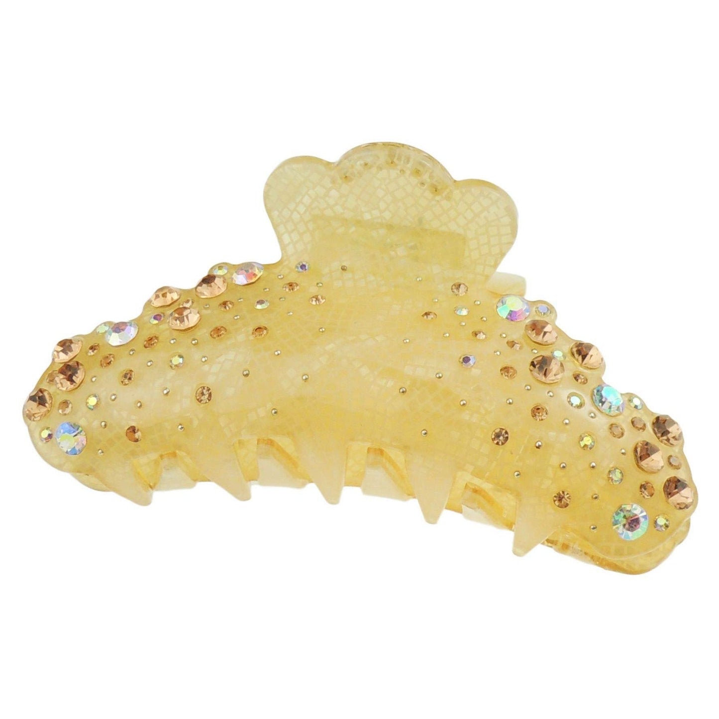 Extra Sparkly Women Girls Crystal Diamante Rhinestone Gems Wave Jaw Clip Octopus Clamp Grip Bridal Wedding Party Styling Fine Medium Short Thin Hair Accessories Butterfly Claw Scalloped (Beige)