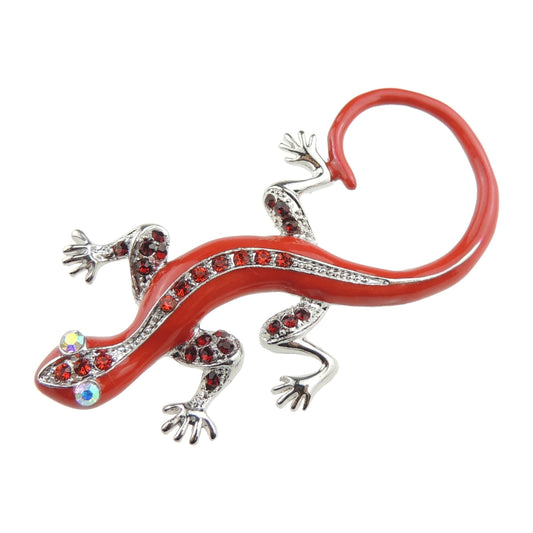 Cute Womens Mens Enamel Crystal RHinestone Gecko Lizard Iguana Reptile Lover Christmas Birthday Hijab Lapel Dress Gift Scarf Wedding Formal Occasion Blue White Green Brooch Badge Pin Boxed