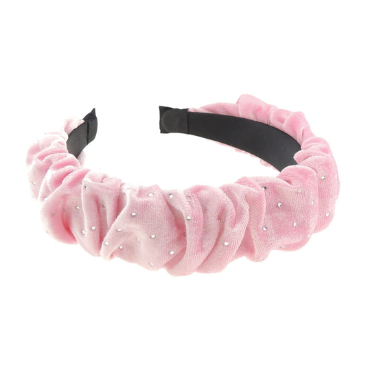 Womens Girls Wide Diamante Rhinestone Crystal Gathered Rouched Winter Evening Velvet Fabric Headband Alice Band Hair Band Accessories Wedding Bridal Party Christmas Birthday (Peacock Blue)