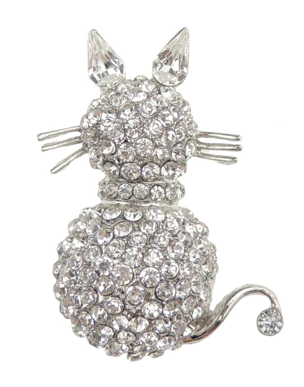 Cute Sparkly Womens Girls Princess Crown Christmas Birthday Gift Coat Scarf Coat Jacket Shawl Diamante Crystal Rhinestone Encrusted Brooch Badge Breastpin Corsage Pin Sitting Kitty Kitten Cat