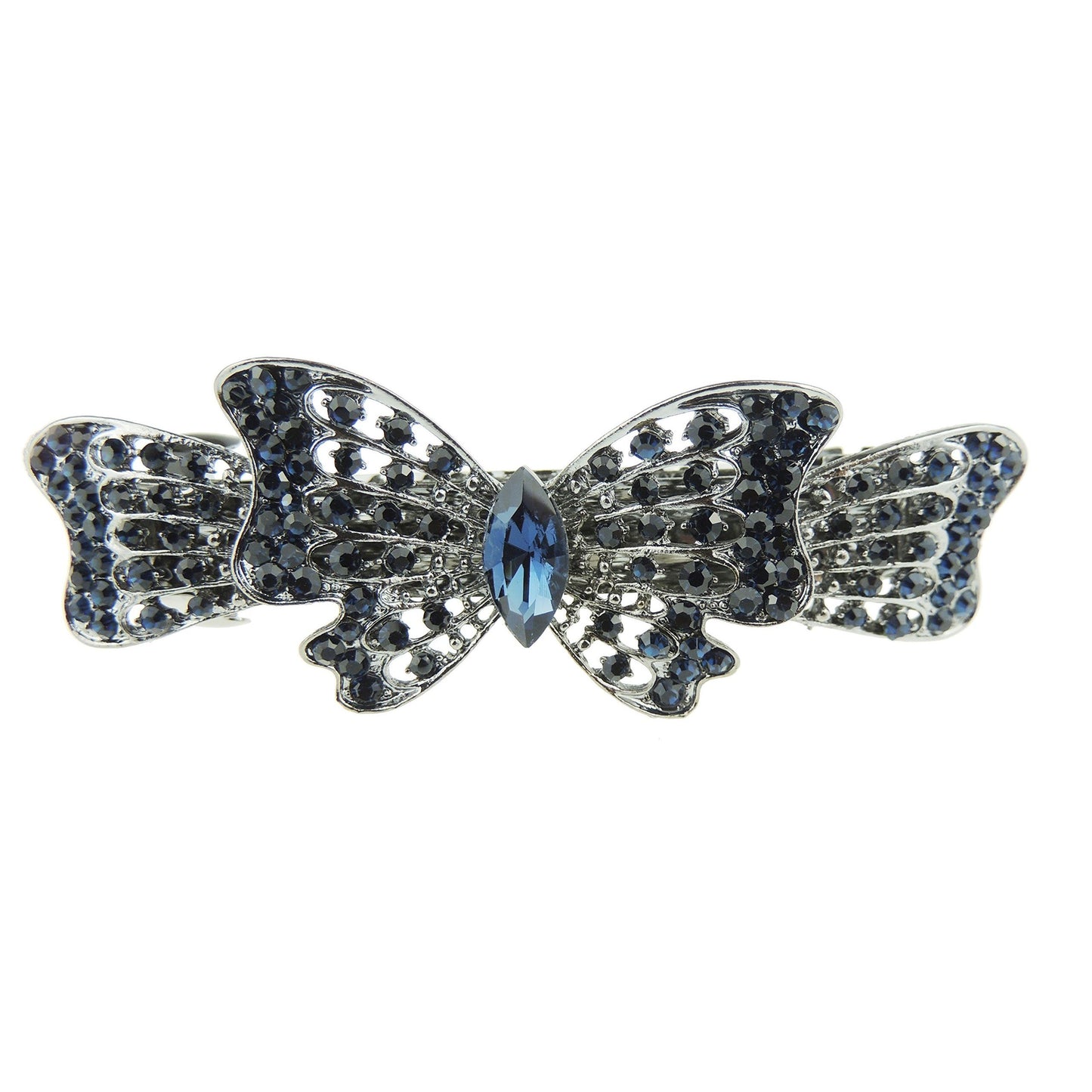 Ladies 9cm Vintage Look Crystal Hair Barrette Grey Butterfly