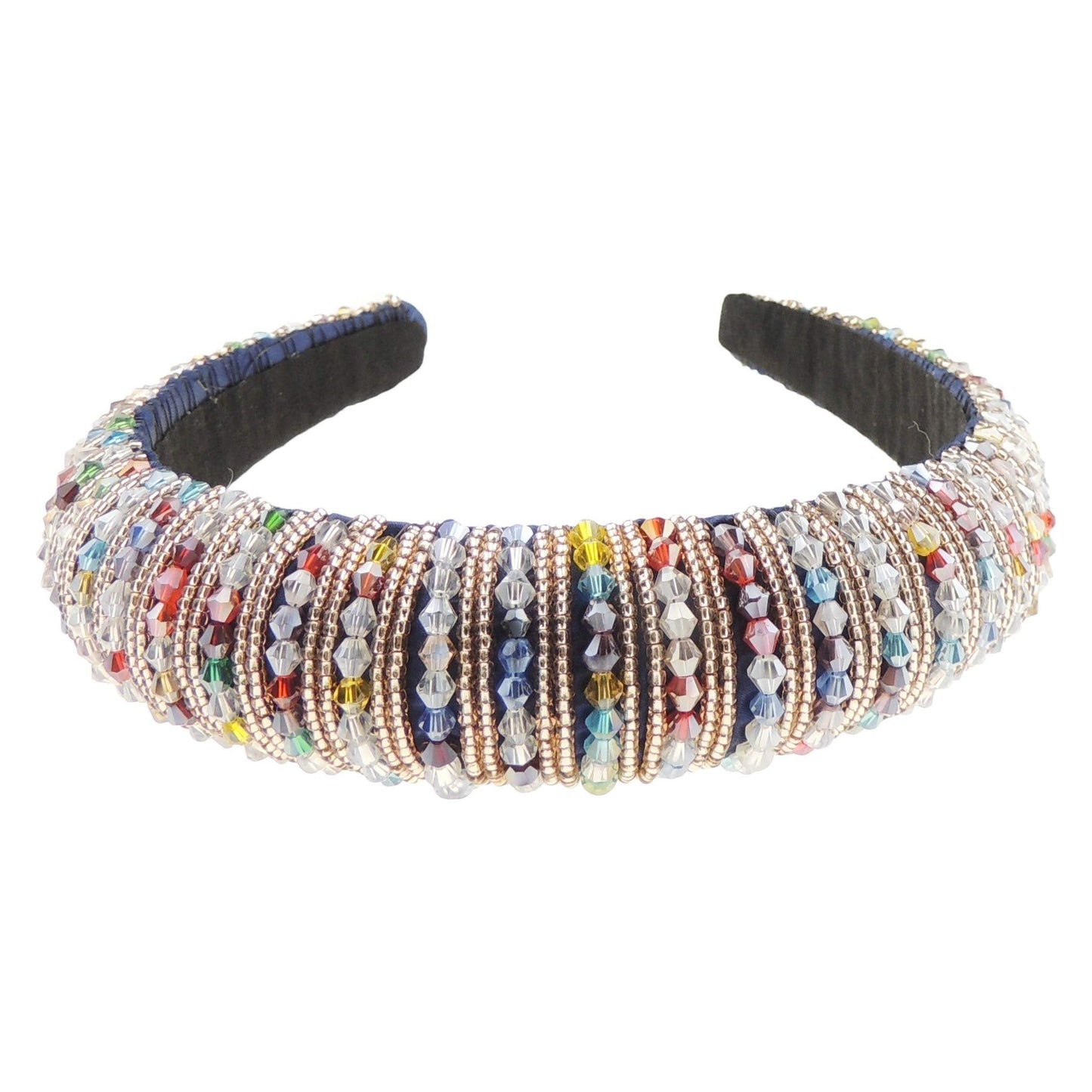 Womens Sparkly Beaded Rhinestone Embellished Jeweled Crystal Wide Bump Thick Padded Evening Formal Occasion Christmas Birthday Wedding Bridal Party Headband Hair Alice Band Hairband
