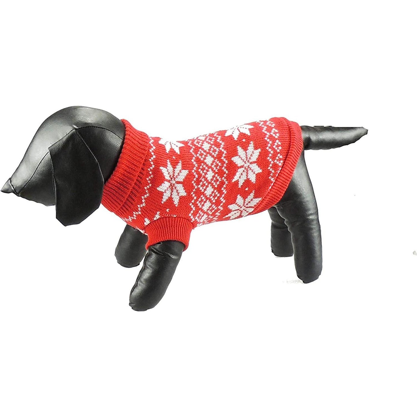 SMALL DOG ONLY Doggy Puppy Kitten Outfit Warm Walking Christmas Winter Girl Boy Knitted Wooly Jumper Coat Clothes Hoodies Ideas Pullover Sweater Apparel Red Snowflakes Fair Isle