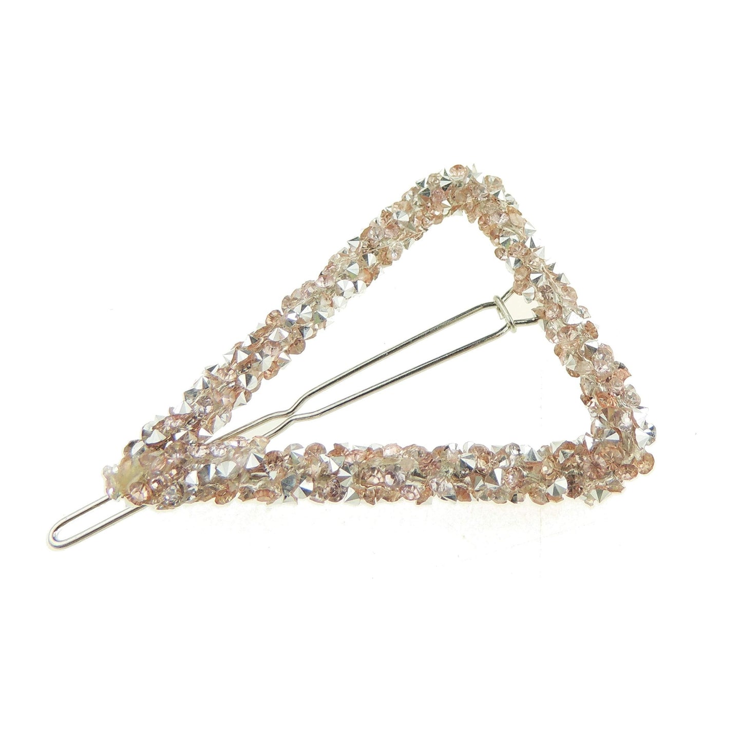Womens Girls Sparkly Rhinestone Jeweled Crystal Diamante Party Birthday Christmas Bridal Wedding Accessories Slides Hairpin Hair Clips Grips Bobby Pins Triangle Circle Round Barrette (Triangle Silver)