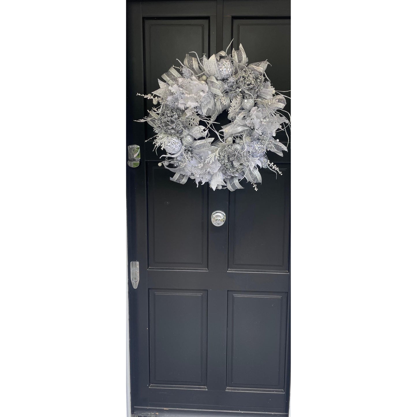 White Silver Luxury Christmas Wreath Front Door Luxury Home Decorations Xmas Winter Mantle Decor Holiday Wreath Advent Swag Silver Theme