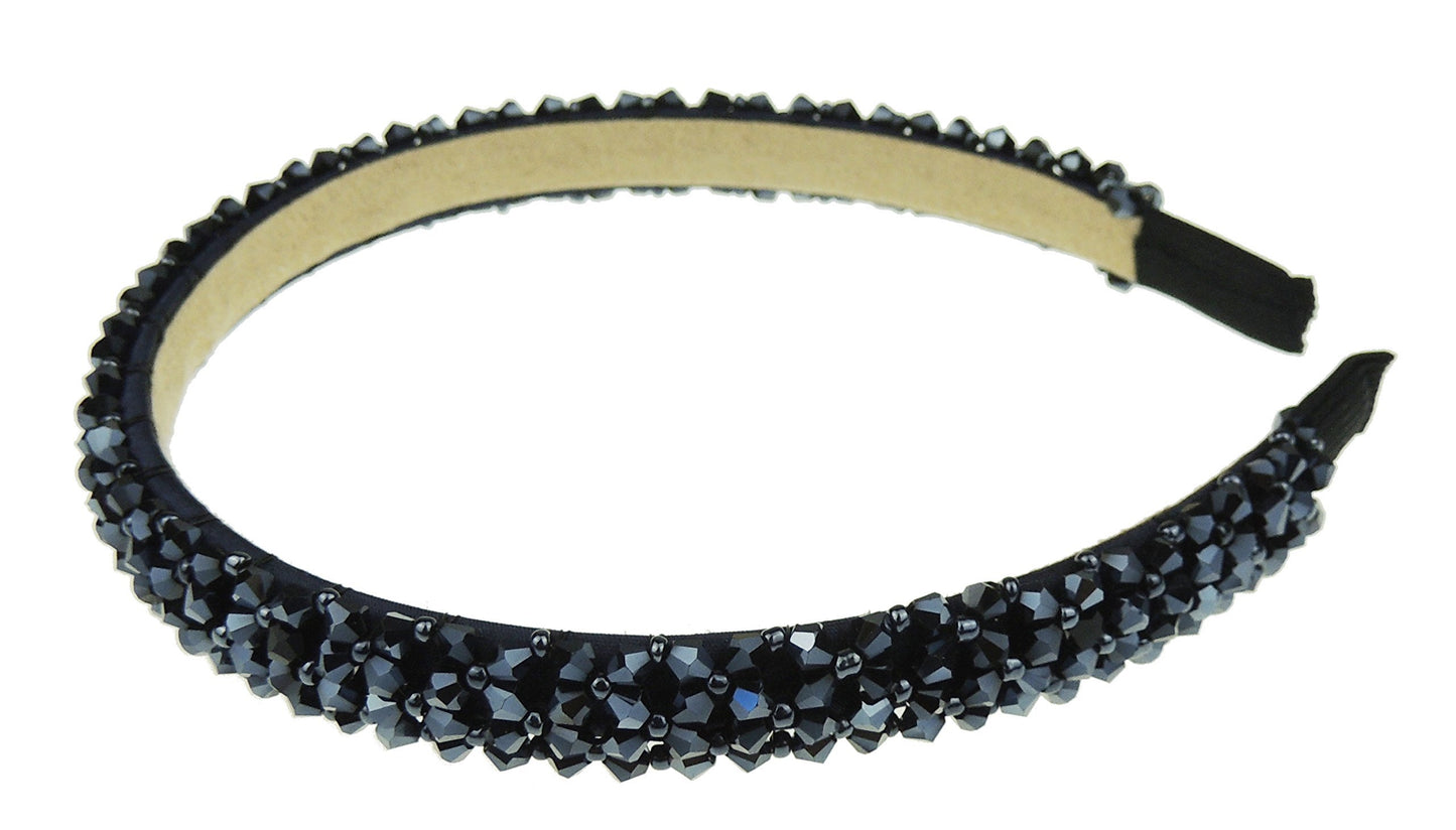 Womens Beaded Diamante Crystal Encrusted Sparkly 1.5cm Wedding Formal Occasion Bridesmaid Christmas Birthday Pageant Evening Bridal Party Formal Alice Band Headwear Hairband Headband