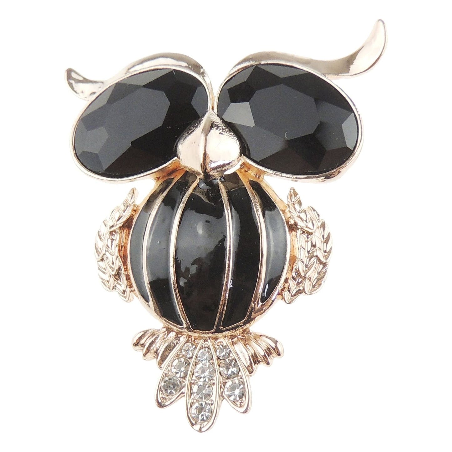 Ladies Mens Diamante Crystal Large Eyes Fat Owl Bird Brooch (Navy Silver Tone)