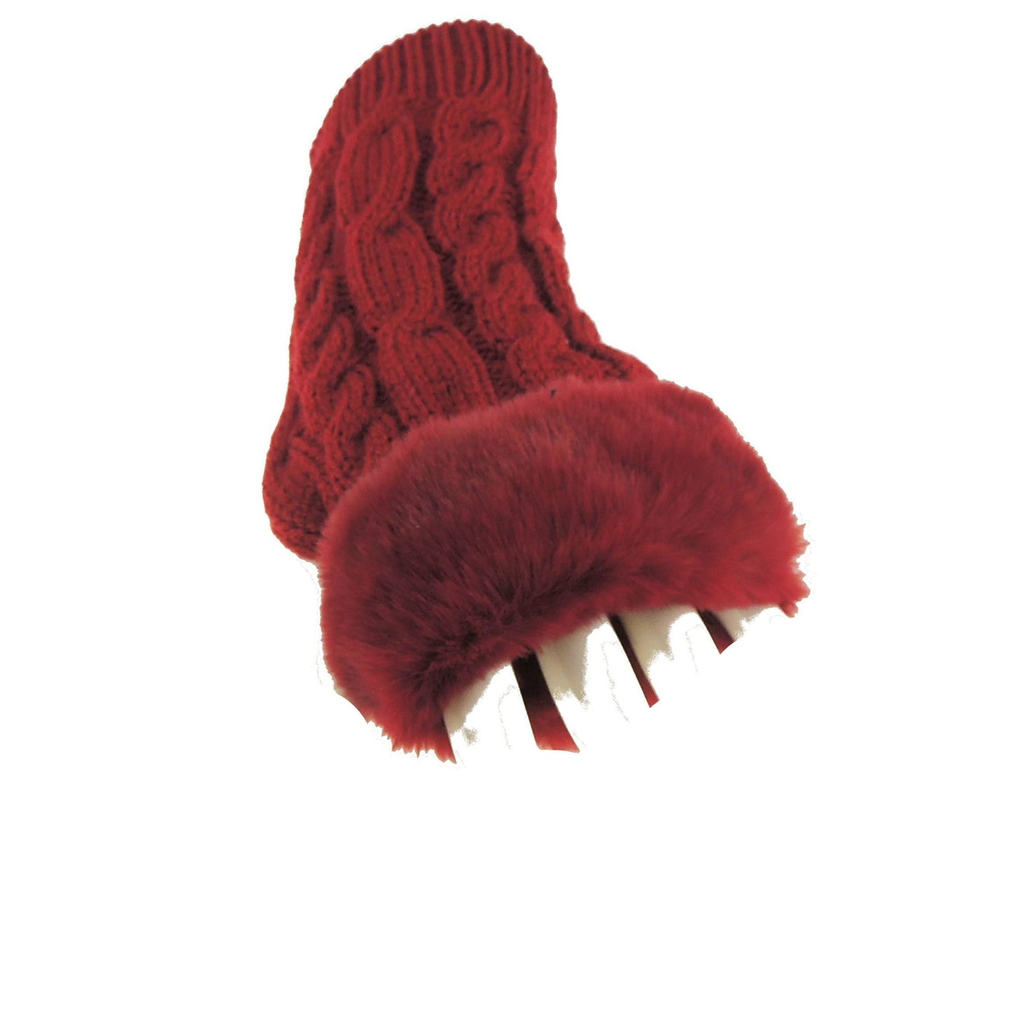 Glamour Girlz Womens Girls Faux Fur Cable Knitted Knit Thermal Fleece Warm Winter Outdoor Hiking Cold Weather Driving Cycling Christmas Birthday Hand Warmers Fingerless Half Gloves Mitts Mittens
