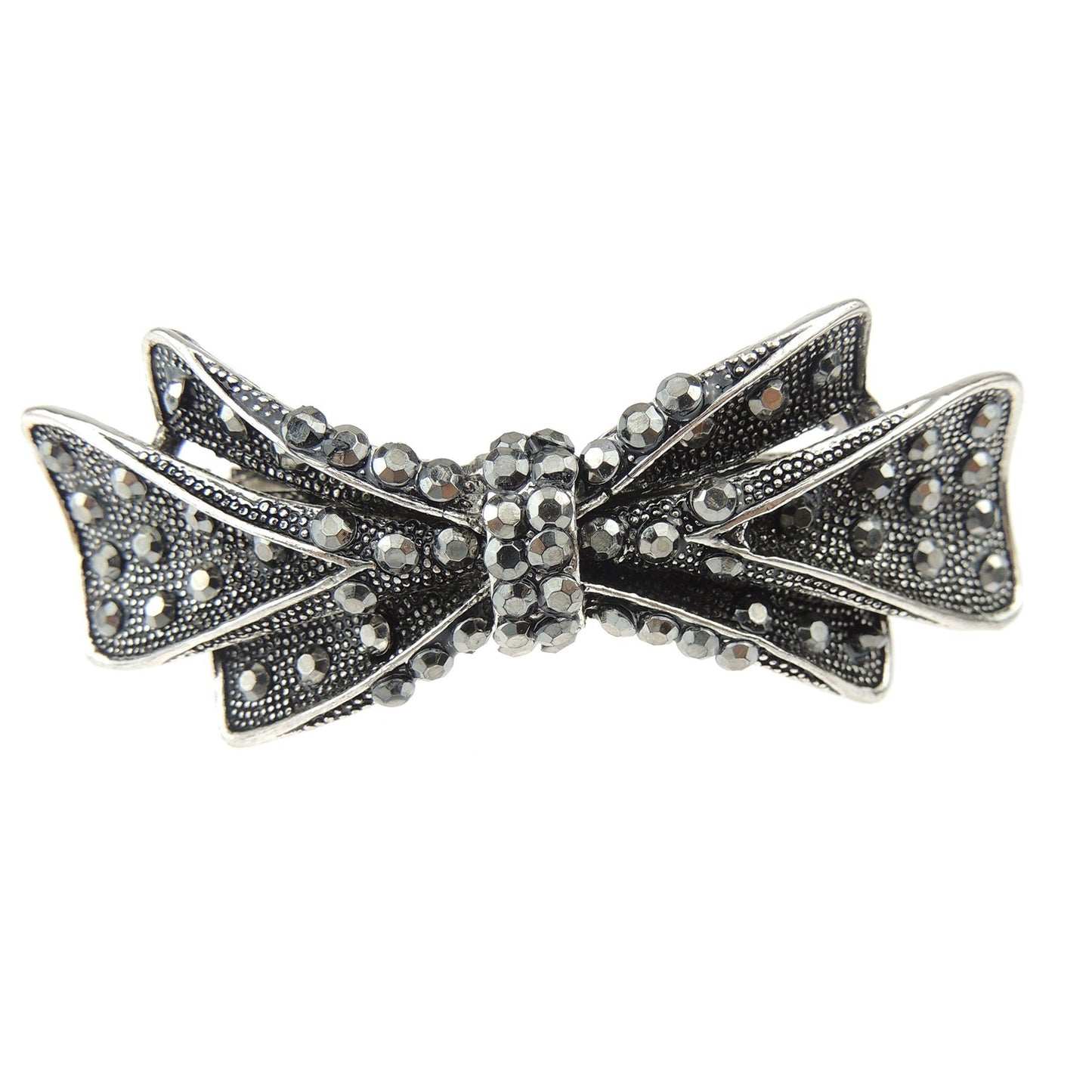 Womens Girls Vintage Look Crystal Rhinestone Diamante Wedding Birthday Party Evening Ponytail Fine Medium Hair Accessories Occasion Barrette Hairpin Silver Tone Metal French Spring Clip Bow