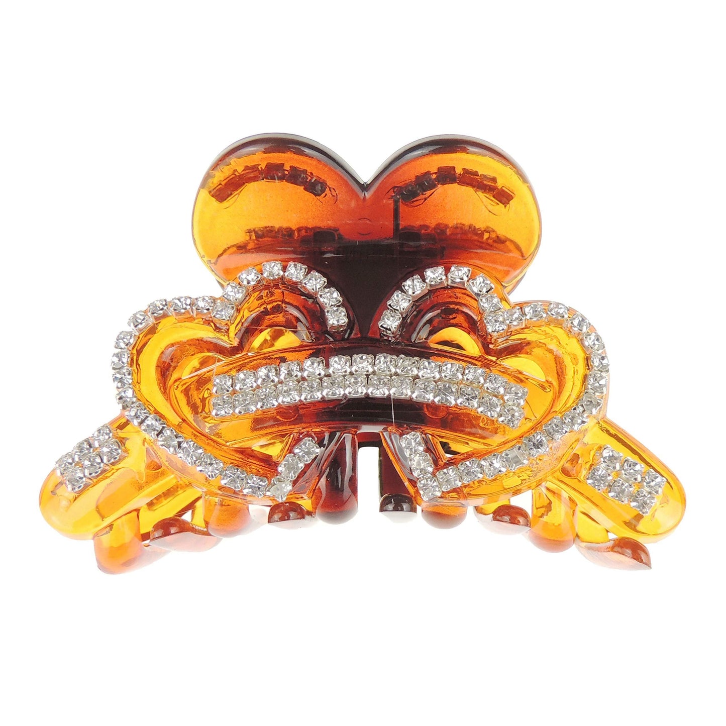 Extra Sparkly Women Girls Crystal Diamante Rhinestone Gems Bridal Wedding Evening Party Styling Fine Thin Hair Accessories Butterfly Claw Jaw Clip Octopus Clamp Grip 9cm Hearts (Brown)